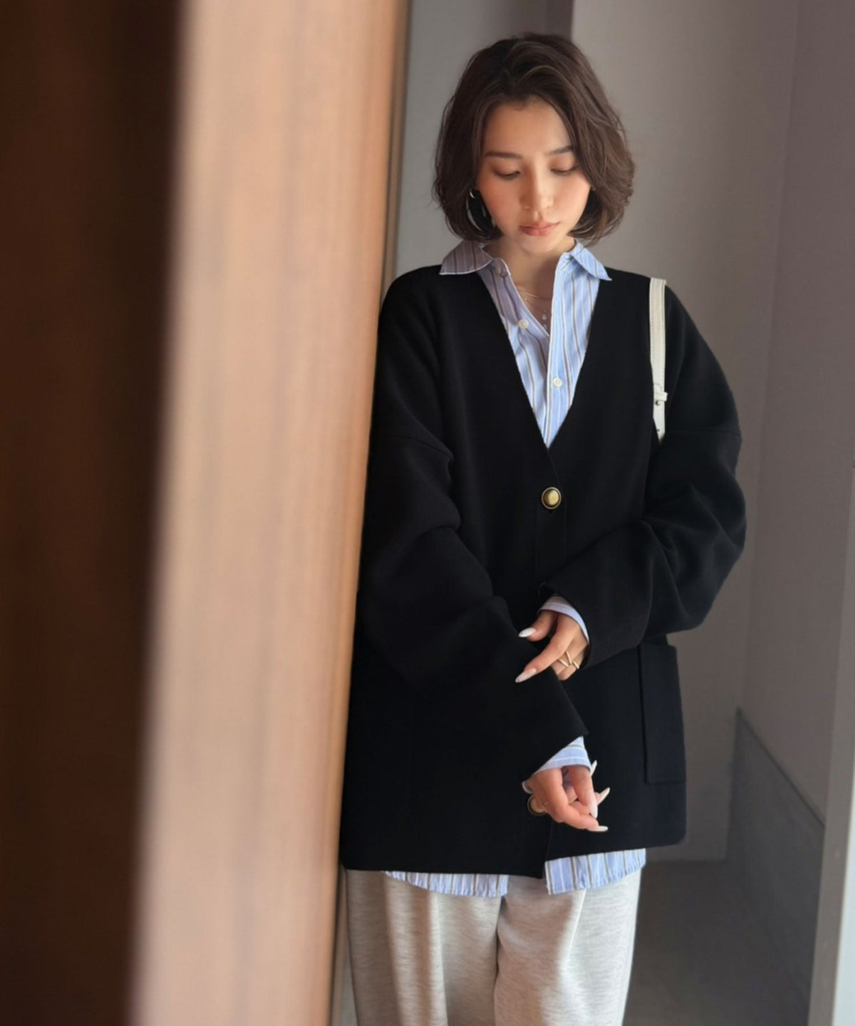 【Classical Evon】極上ゆるリッチシルエット。贅沢ルーズで、こなれ映え。ミラノリブBIGカーディガン（長袖） ev1020382