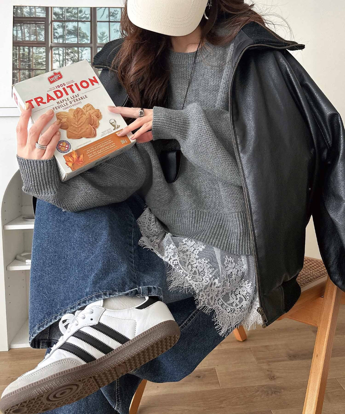 パッと着て、オシャレ完了◎裾レースドッキングニットプルオーバー（長袖） ce1020365