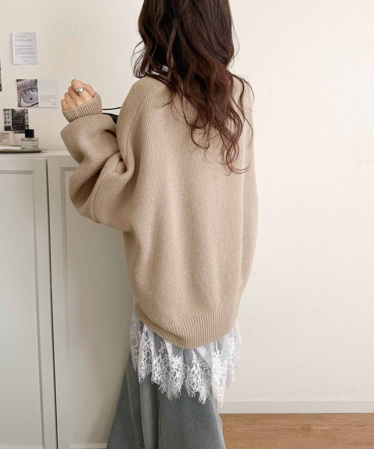 パッと着て、オシャレ完了◎裾レースドッキングニットプルオーバー（長袖） ce1020365