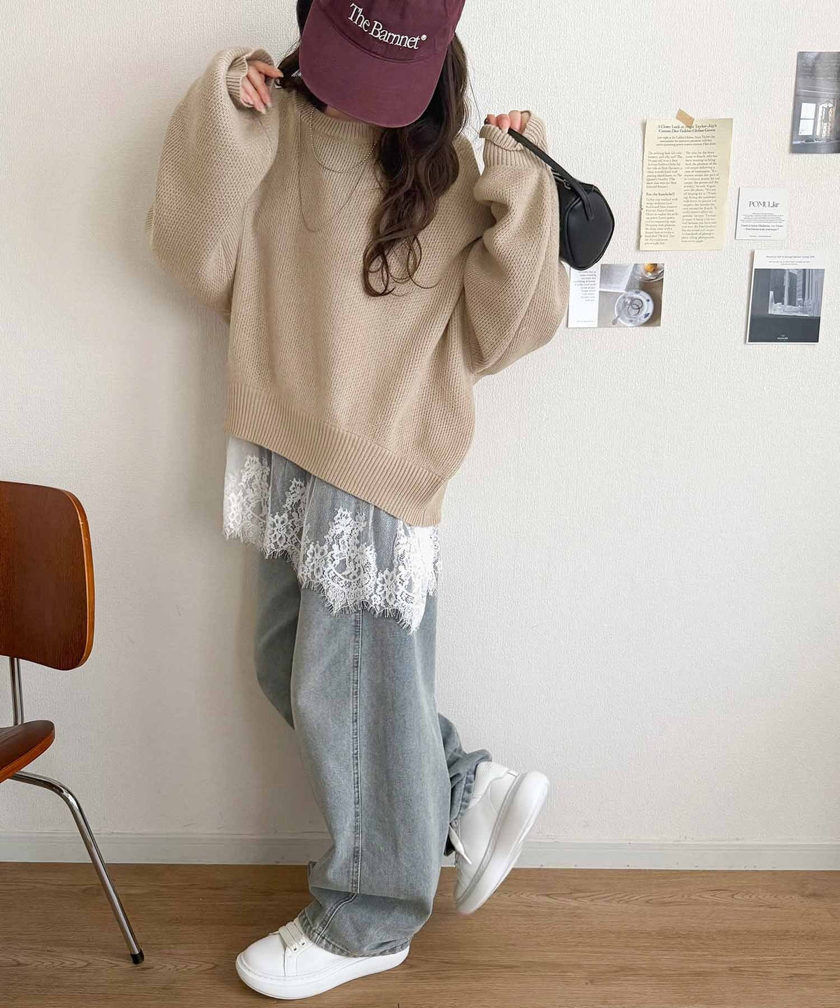 パッと着て、オシャレ完了◎裾レースドッキングニットプルオーバー（長袖） ce1020365