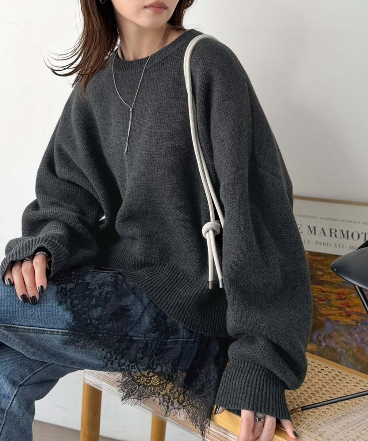 パッと着て、オシャレ完了◎裾レースドッキングニットプルオーバー（長袖） ce1020365
