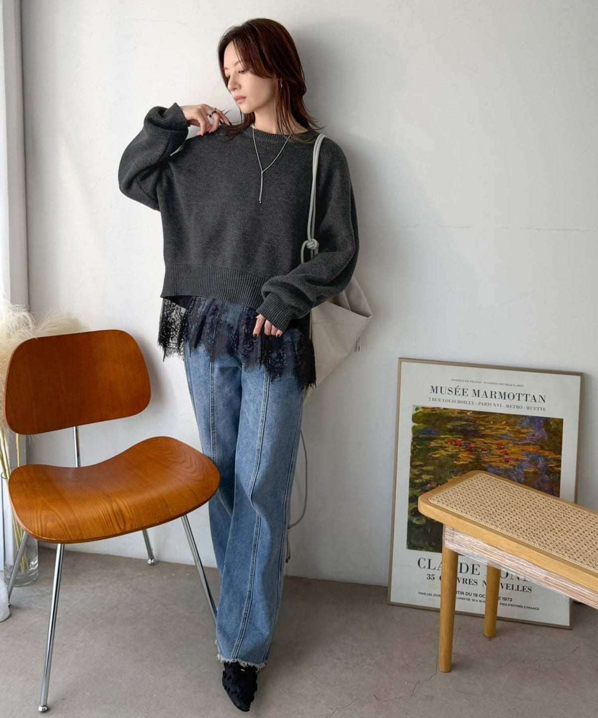 パッと着て、オシャレ完了◎裾レースドッキングニットプルオーバー（長袖） ce1020365