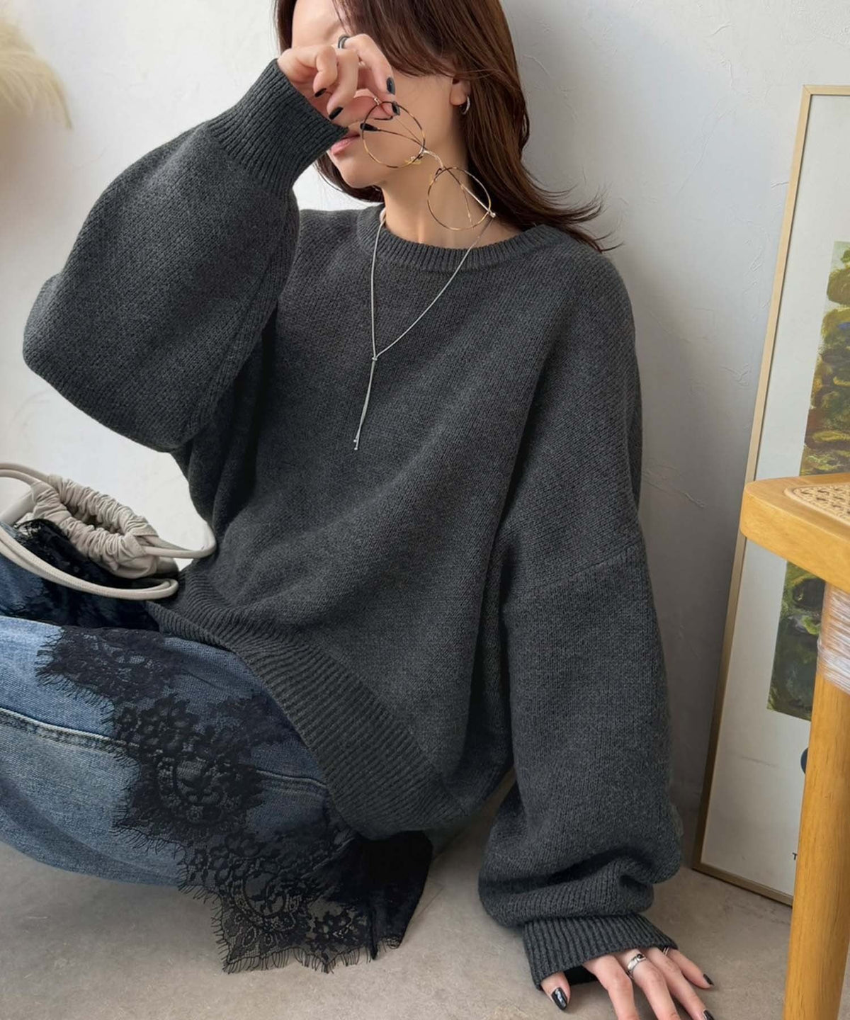 パッと着て、オシャレ完了◎裾レースドッキングニットプルオーバー（長袖） ce1020365