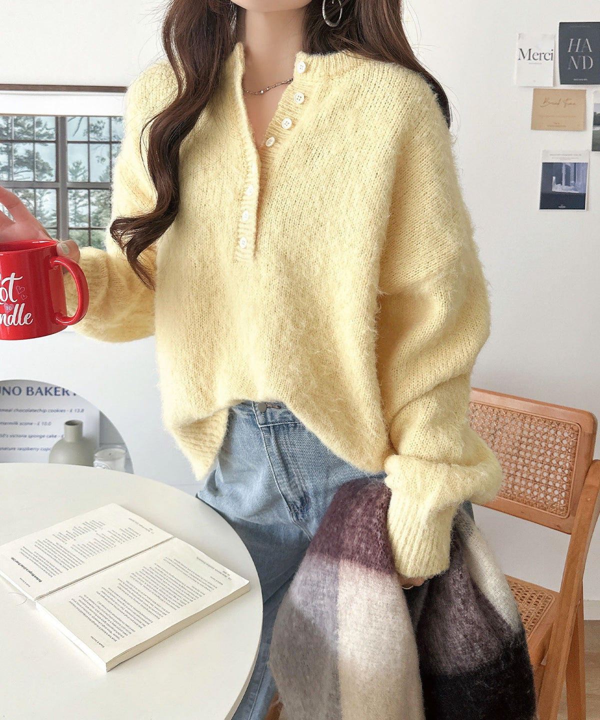豊富な7色展開！お気に入りの色を見つけよう！ふんわり起毛ヘンリーネックニット ce1380017