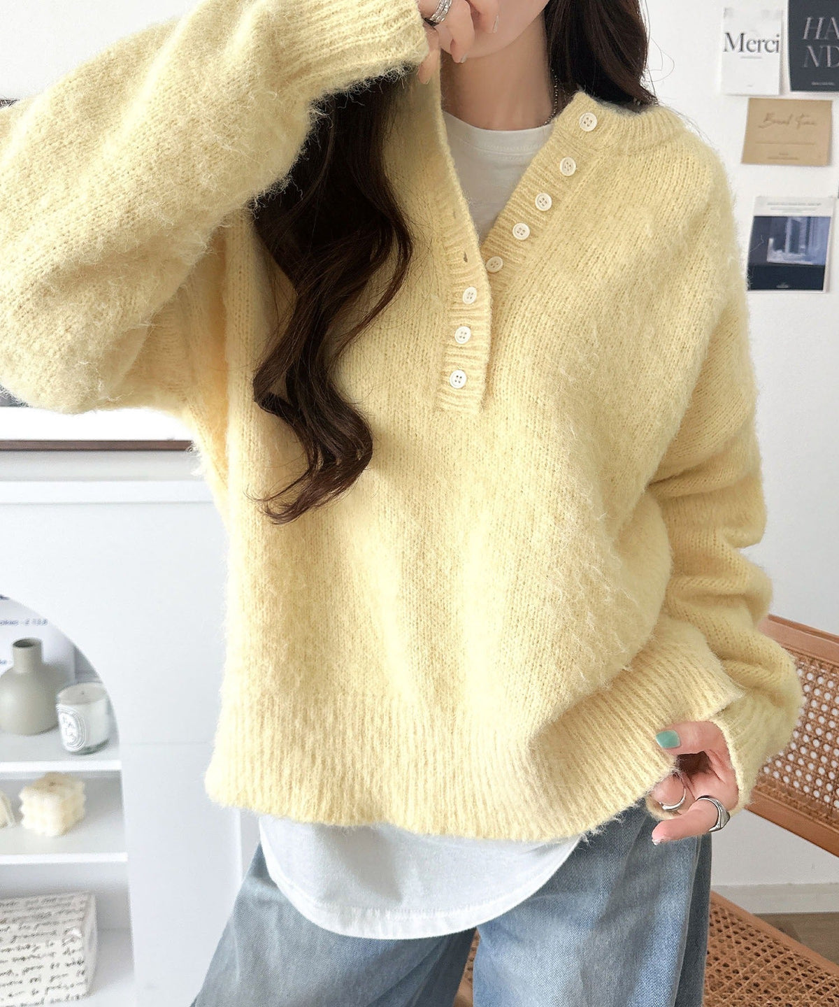 豊富な7色展開！お気に入りの色を見つけよう！ふんわり起毛ヘンリーネックニット ce1380017