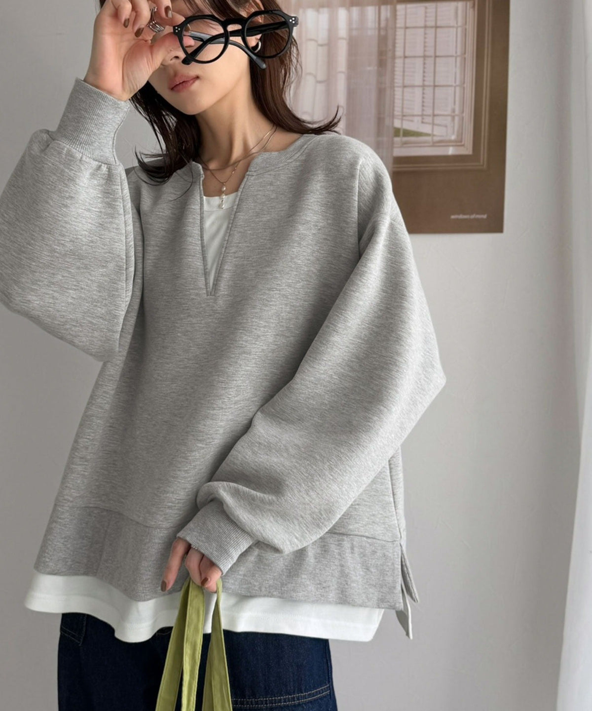 《Maiko Amemori×クラシカルエルフコラボ》重ね着しているような、こなれ感を一枚で♪ ダンボールニット×Tシャツドッキングトップス ce1010656