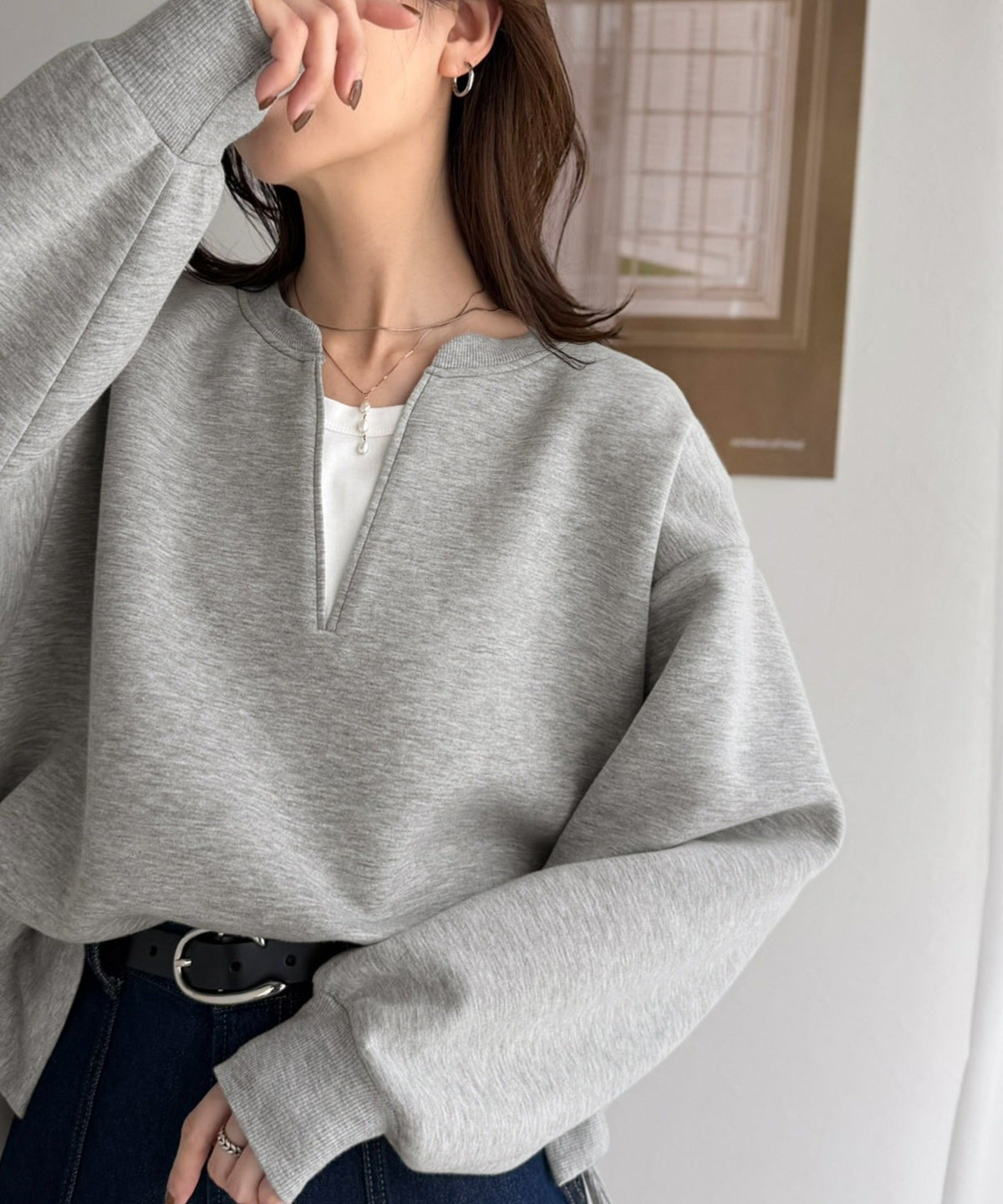 《Maiko Amemori×クラシカルエルフコラボ》重ね着しているような、こなれ感を一枚で♪ ダンボールニット×Tシャツドッキングトップス ce1010656