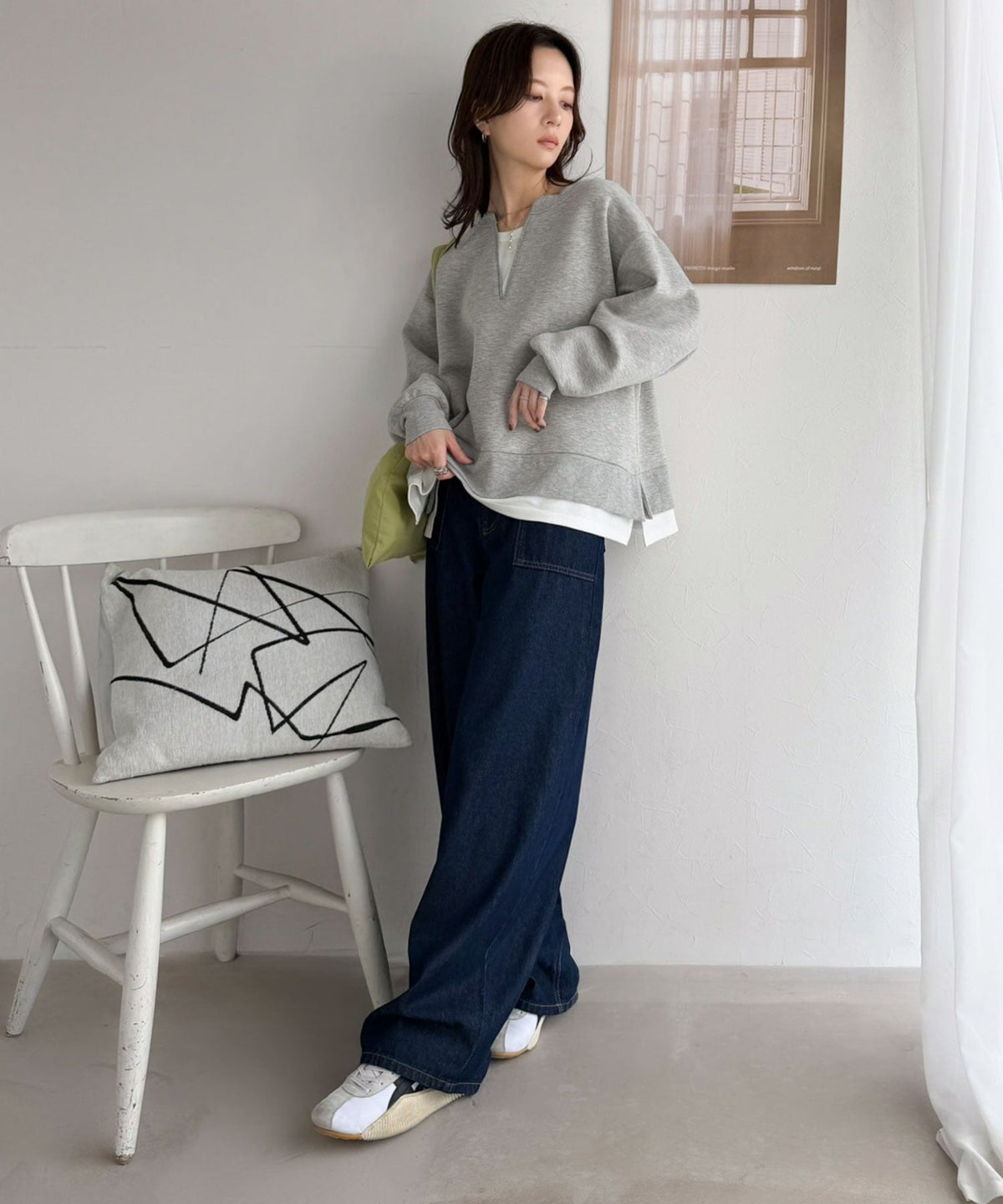 《Maiko Amemori×クラシカルエルフコラボ》重ね着しているような、こなれ感を一枚で♪ ダンボールニット×Tシャツドッキングトップス ce1010656