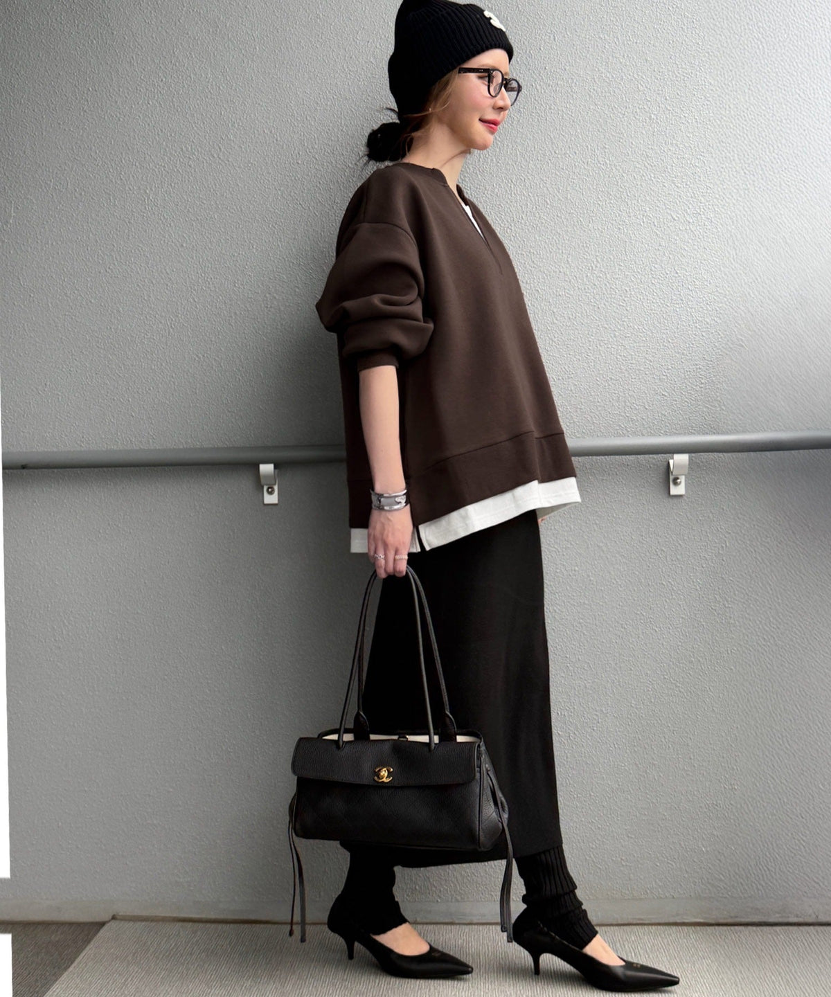《Maiko Amemori×クラシカルエルフコラボ》重ね着しているような、こなれ感を一枚で♪ ダンボールニット×Tシャツドッキングトップス ce1010656