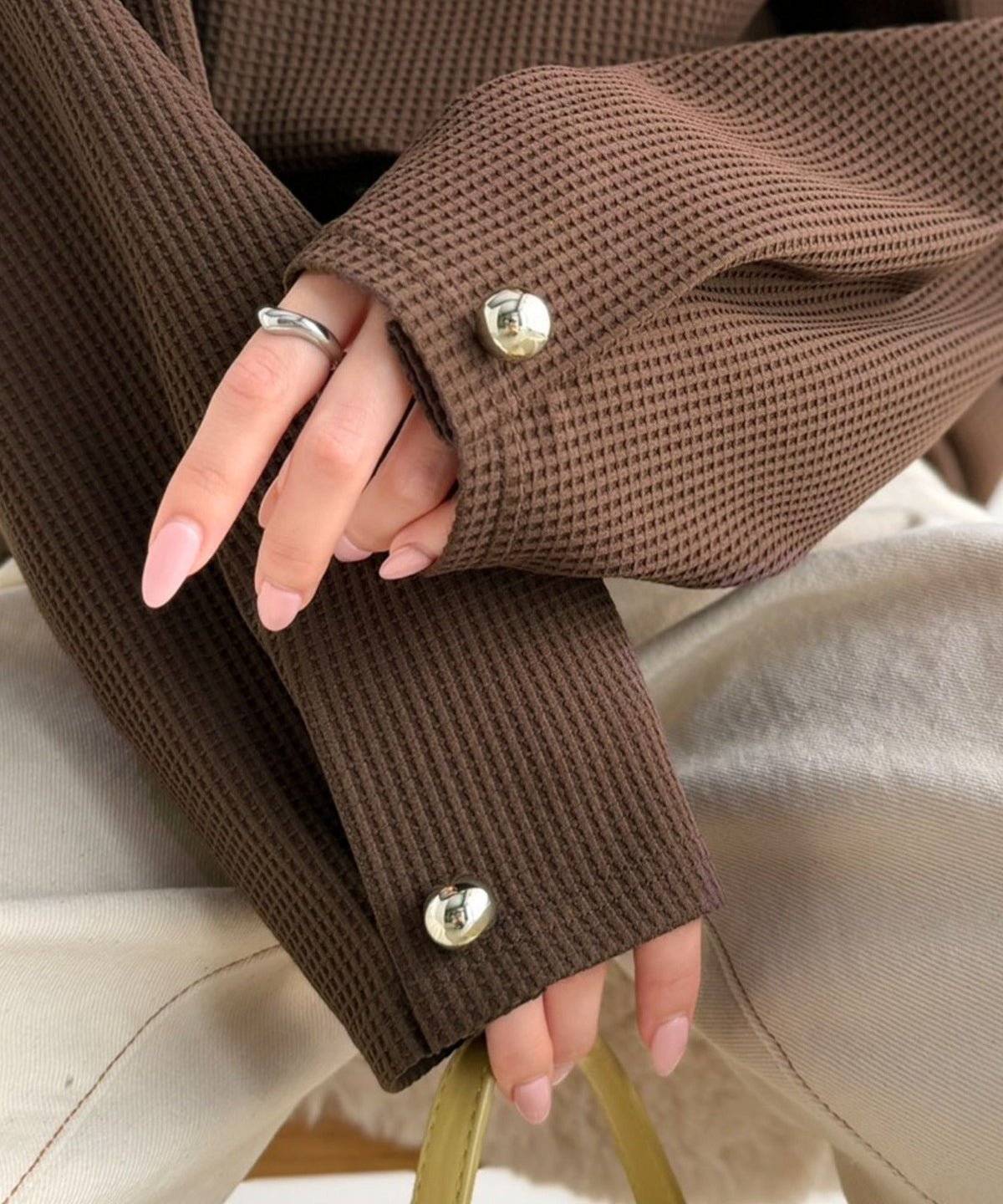【防シワ・吸水速乾・アンチピリング機能付き】おすましワッフルで上品カジュアル。袖タックコクーンシルエット ワッフルプルオーバー ce0940265