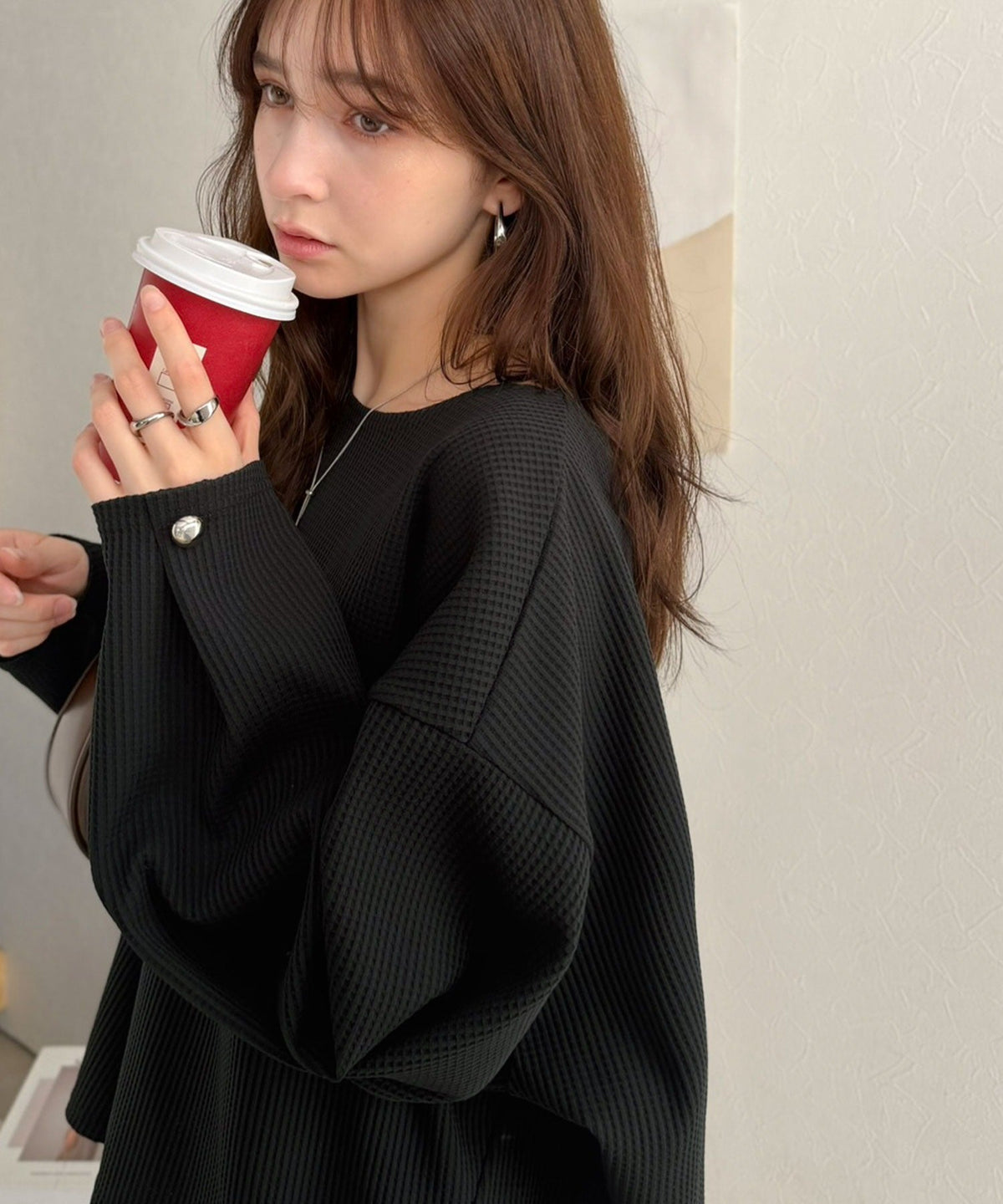 【防シワ・吸水速乾・アンチピリング機能付き】おすましワッフルで上品カジュアル。袖タックコクーンシルエット ワッフルプルオーバー ce0940265