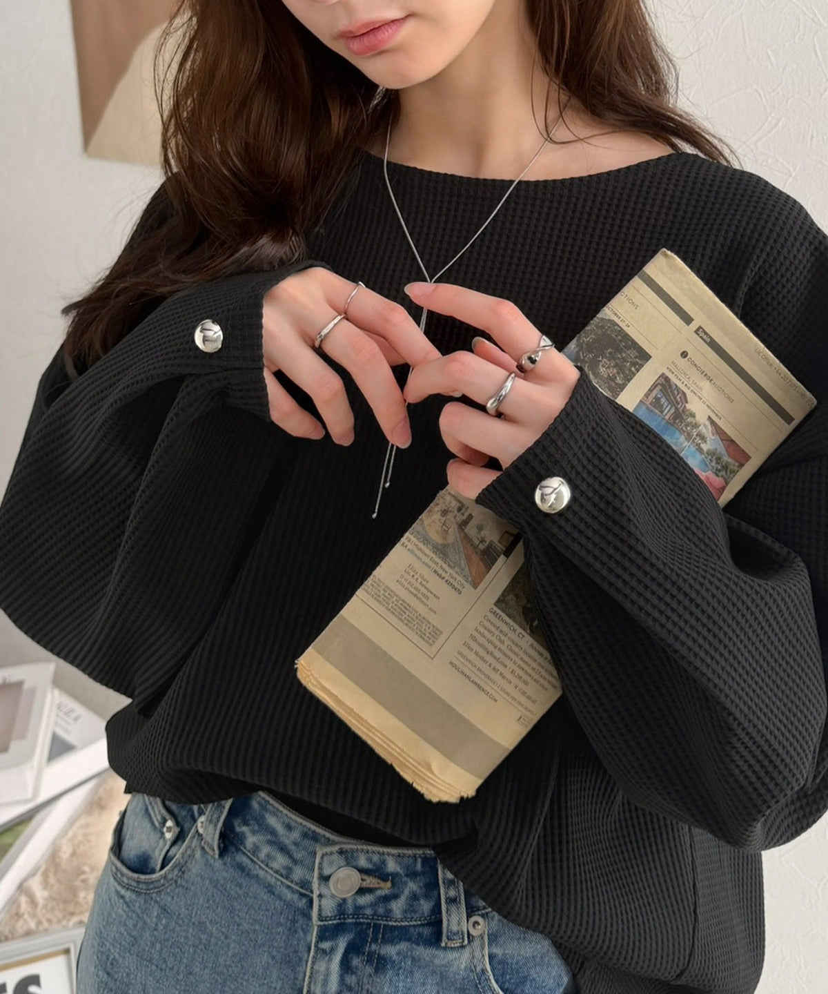 【防シワ・吸水速乾・アンチピリング機能付き】おすましワッフルで上品カジュアル。袖タックコクーンシルエット ワッフルプルオーバー ce0940265