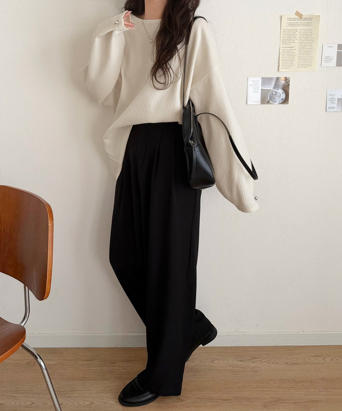 【防シワ・吸水速乾・アンチピリング機能付き】おすましワッフルで上品カジュアル。袖タックコクーンシルエット ワッフルプルオーバー ce0940265