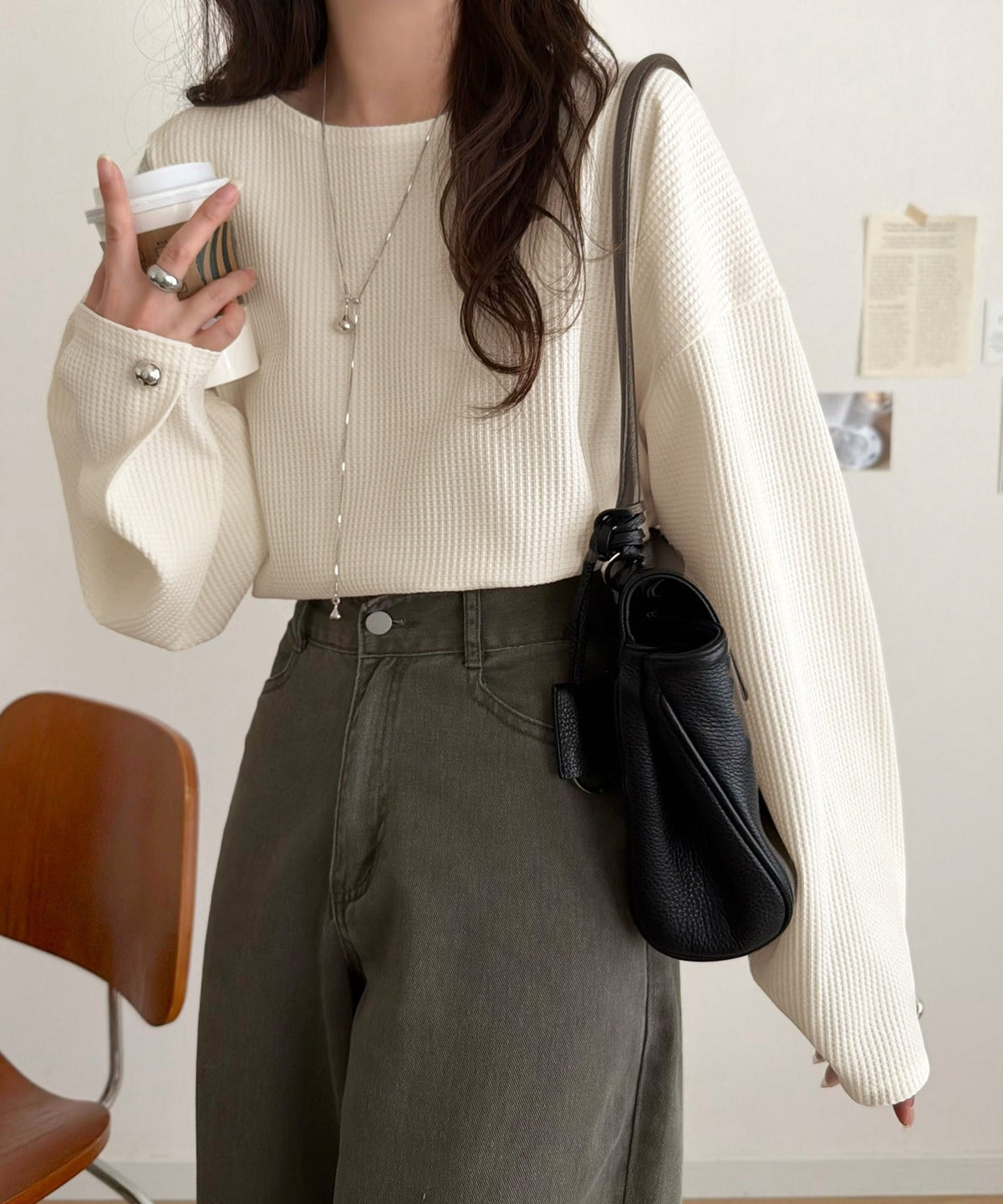 【防シワ・吸水速乾・アンチピリング機能付き】おすましワッフルで上品カジュアル。袖タックコクーンシルエット ワッフルプルオーバー ce0940265