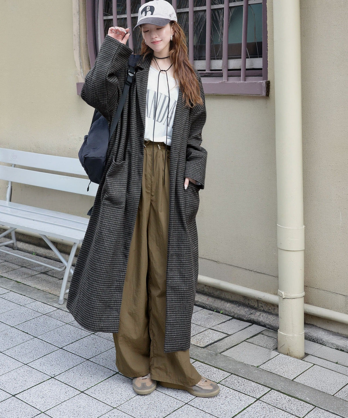 《marina×クラシカルエルフコラボ》羽織るだけで、いつものコーデが見違える。千鳥柄オーバーサイズロングコート ce1010643