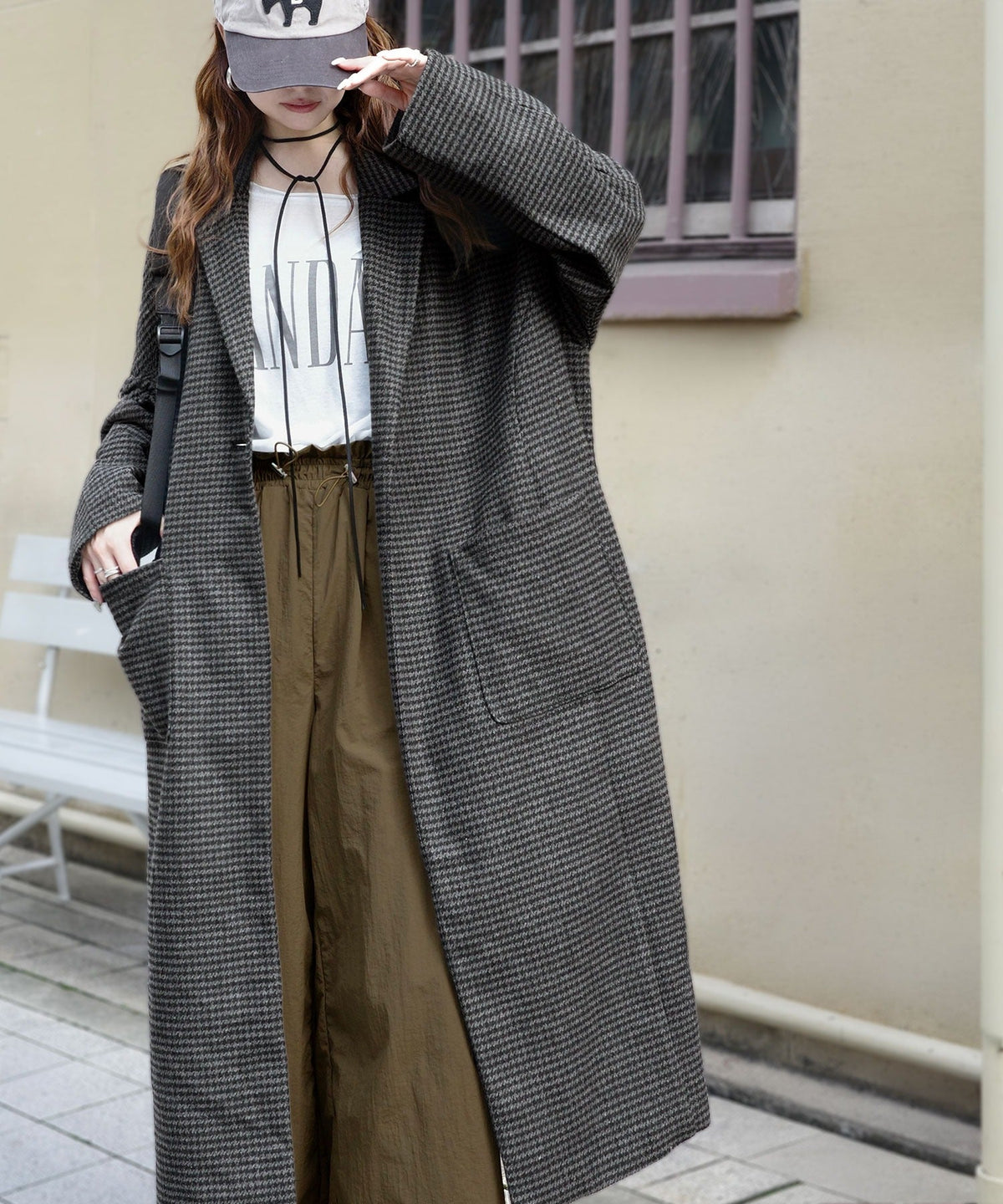 《marina×クラシカルエルフコラボ》羽織るだけで、いつものコーデが見違える。千鳥柄オーバーサイズロングコート ce1010643