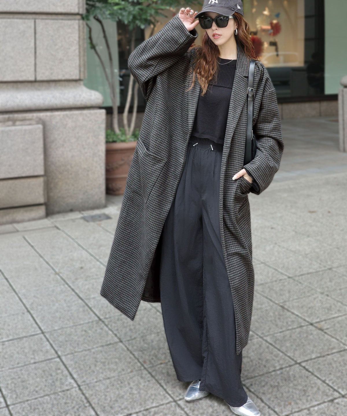 《marina×クラシカルエルフコラボ》羽織るだけで、いつものコーデが見違える。千鳥柄オーバーサイズロングコート ce1010643