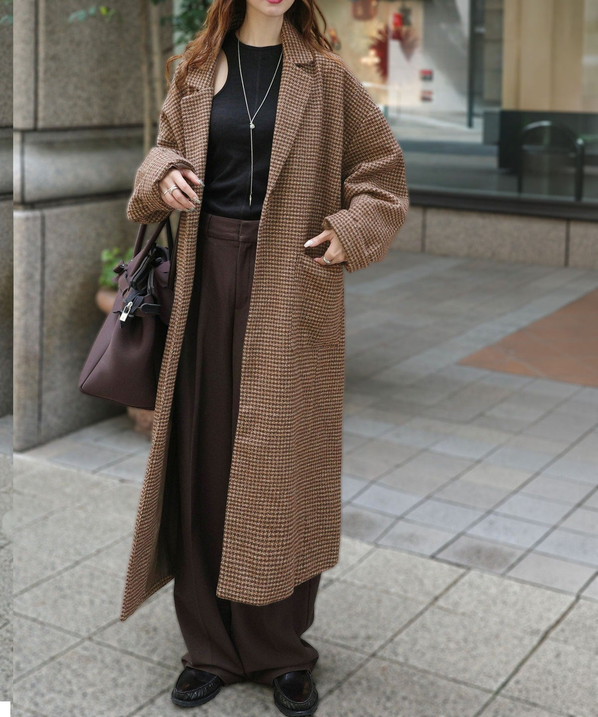 《marina×クラシカルエルフコラボ》羽織るだけで、いつものコーデが見違える。千鳥柄オーバーサイズロングコート ce1010643