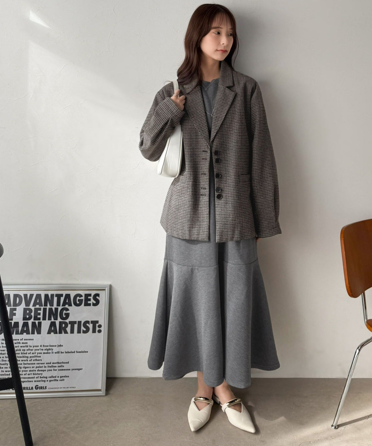 《daaco×クラシカルエルフコラボ》羽織るだけで、品よく見違える。多ボタン千鳥柄テーラードジャケット（ミドル丈） ce1010648