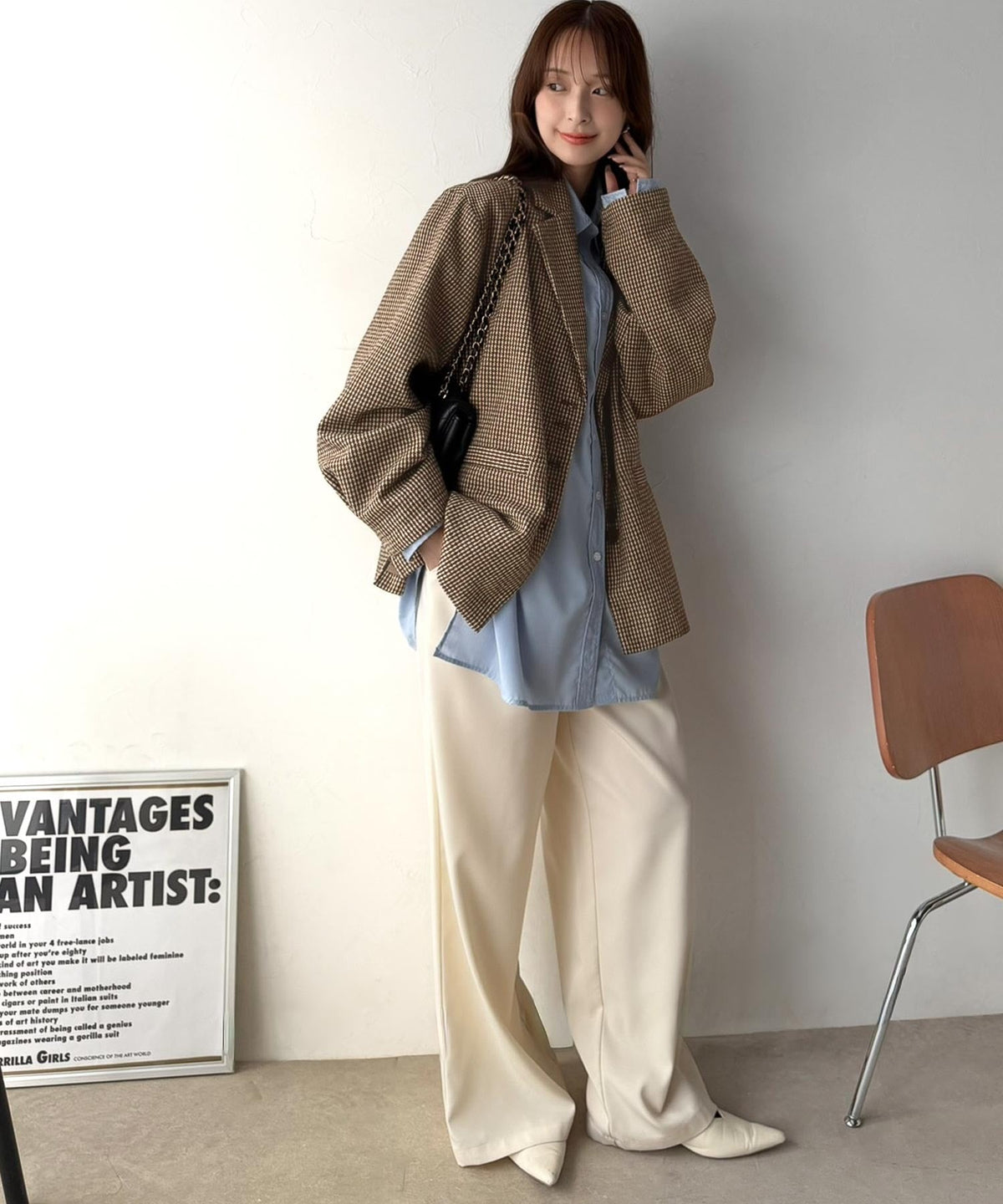 《daaco×クラシカルエルフコラボ》羽織るだけで、品よく見違える。多ボタン千鳥柄テーラードジャケット（ミドル丈） ce1010648
