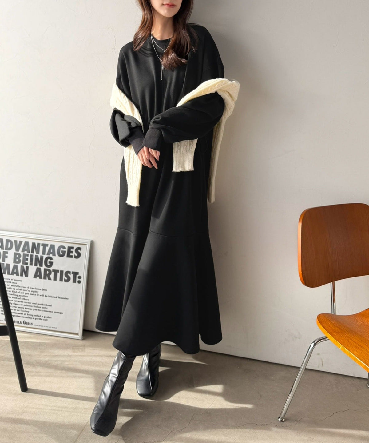 《daaco×クラシカルエルフコラボ》甘さもメリハリも、欲張りに♪ウエストドロストダンボールワンピース（ロング丈） ce1010649