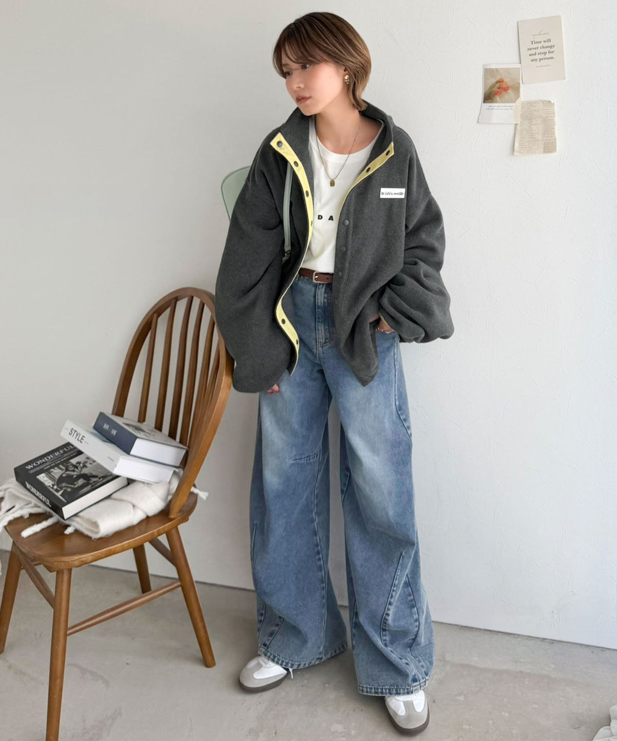 《JaVaジャバコラボ》ゆったりボリュームシルエットで華奢見え◎ポップな色合いが目を惹く♪配色フリースブルゾン jv1050393