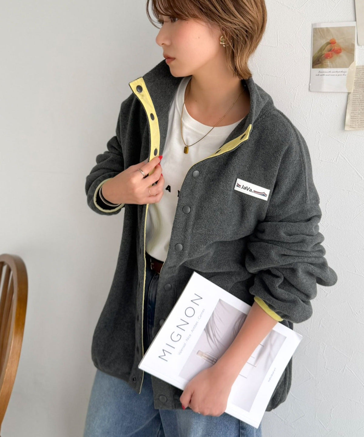 《JaVaジャバコラボ》ゆったりボリュームシルエットで華奢見え◎ポップな色合いが目を惹く♪配色フリースブルゾン jv1050393
