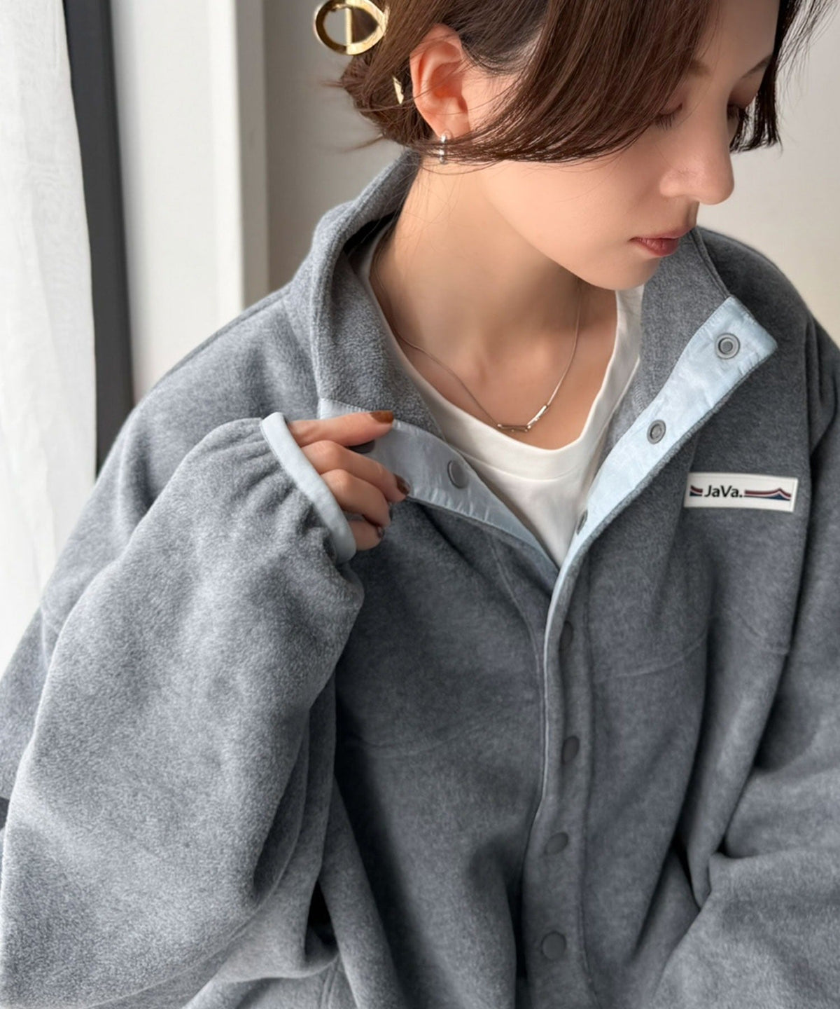 《JaVaジャバコラボ》ゆったりボリュームシルエットで華奢見え◎ポップな色合いが目を惹く♪配色フリースブルゾン jv1050393