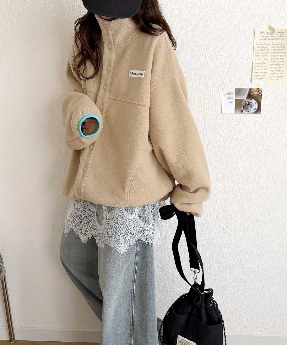 《JaVaジャバコラボ》ゆったりボリュームシルエットで華奢見え◎ポップな色合いが目を惹く♪配色フリースブルゾン jv1050393