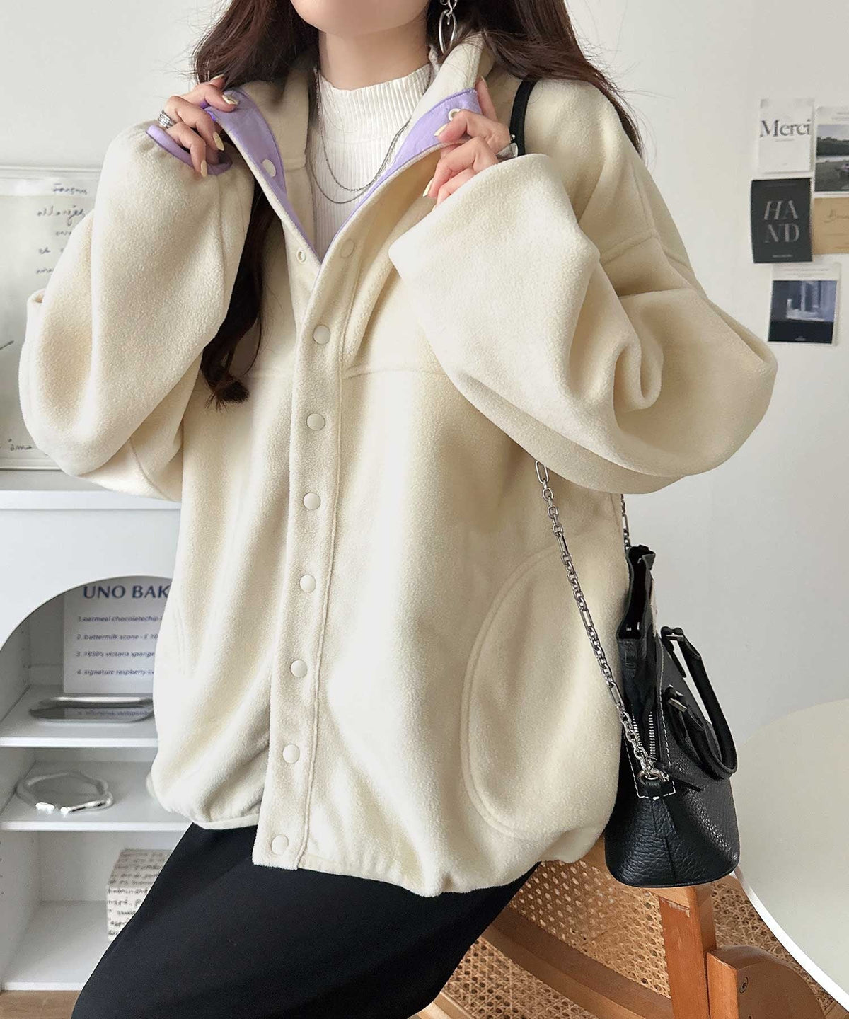 《JaVaジャバコラボ》ゆったりボリュームシルエットで華奢見え◎ポップな色合いが目を惹く♪配色フリースブルゾン jv1050393