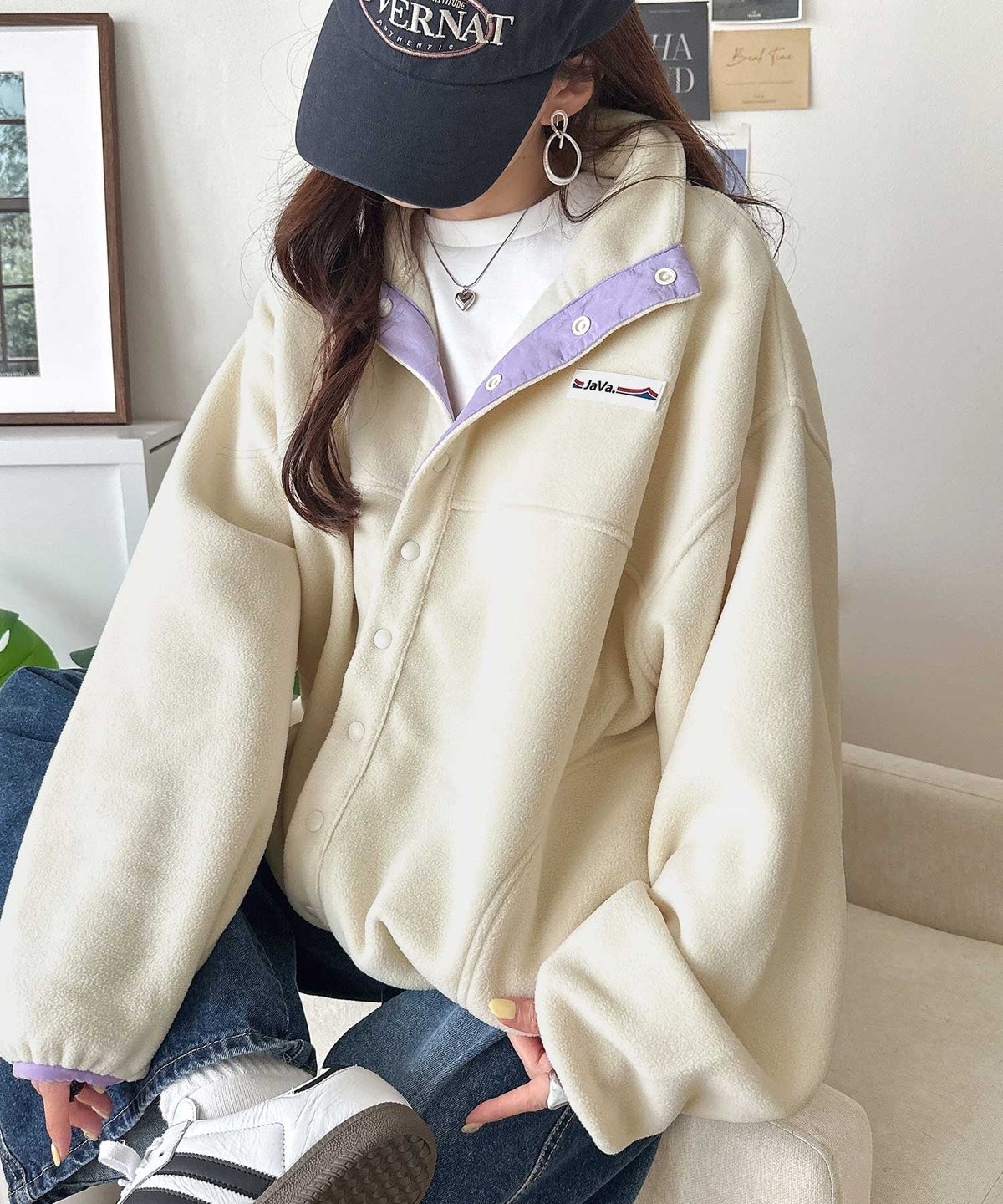 《JaVaジャバコラボ》ゆったりボリュームシルエットで華奢見え◎ポップな色合いが目を惹く♪配色フリースブルゾン jv1050393