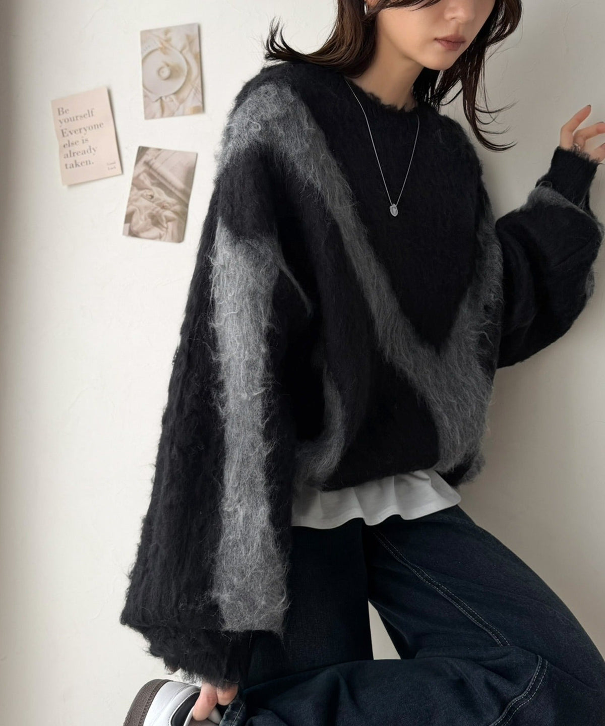 今日はどの色？ふわふわ配色に一目惚れ♡配色ニュアンス柄 起毛ニット オーバーサイズ プルオーバー（男女兼用可） ce1050403