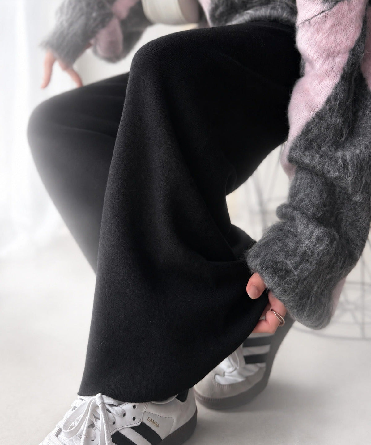 暖かく、お洒落も楽しみたい1本◎ダブルジャガードニットパンツ（ドット柄&無地） ce1020384