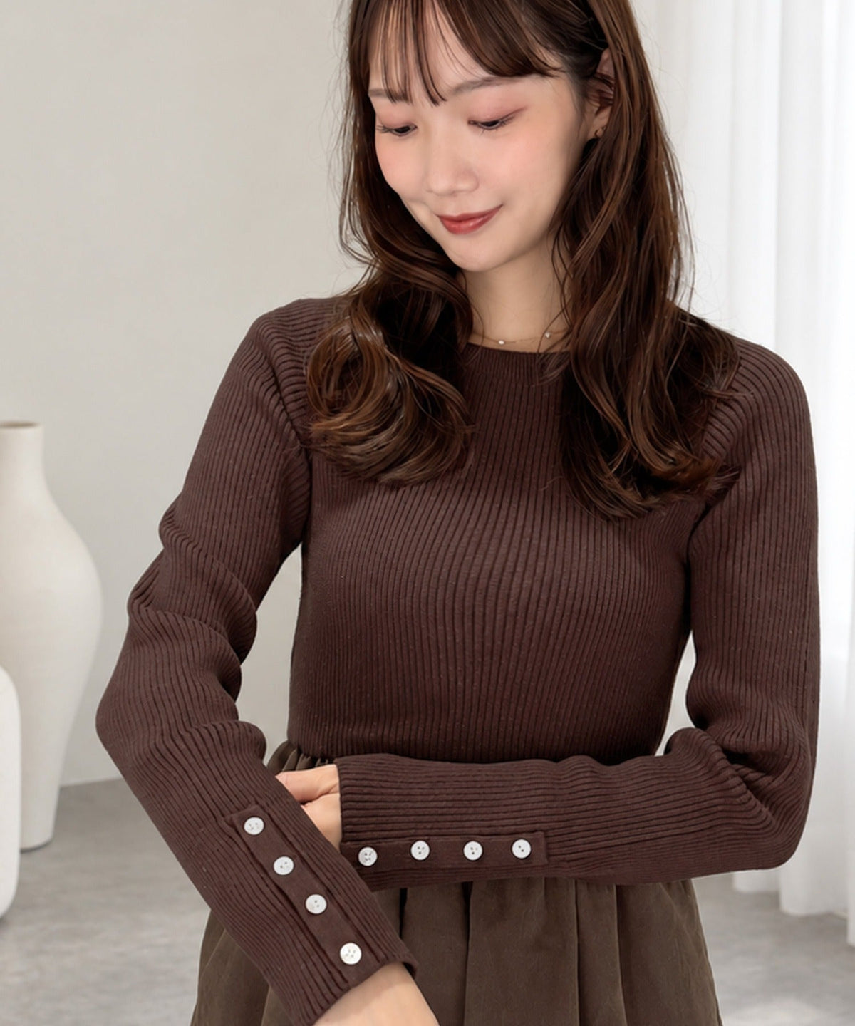《ERIKOさん×クラシカルエルフコラボ》異素材ミックスで一枚でサマになる♪リブニット×ピーチ異素材ドッキングワンピース（ロング丈） ce1015115