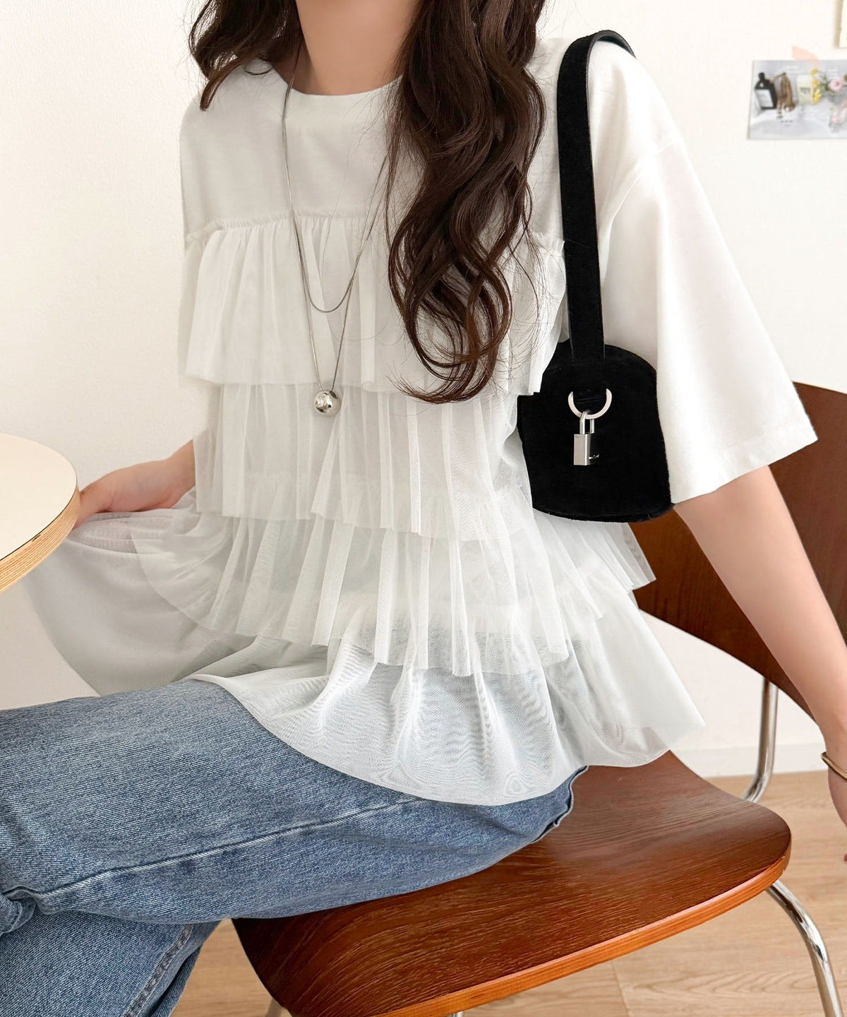 重ねてる風、が今っぽい。ビスチェ風チュールフリルドッキングTシャツ（半袖） ce1010572