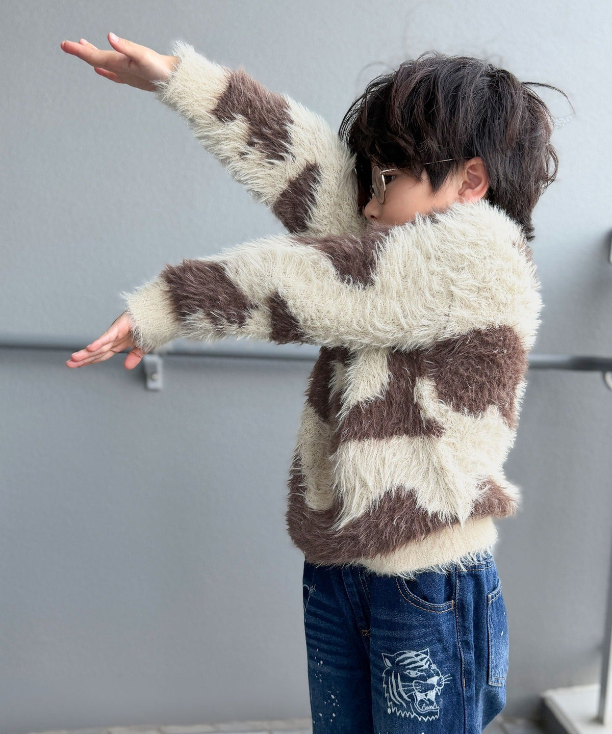 《MAIKOさん×クラシカルエルフコラボ》【親子リンクコーデ可】1枚で主役級！ニュアンス柄ニットプルオーバー ce1015113