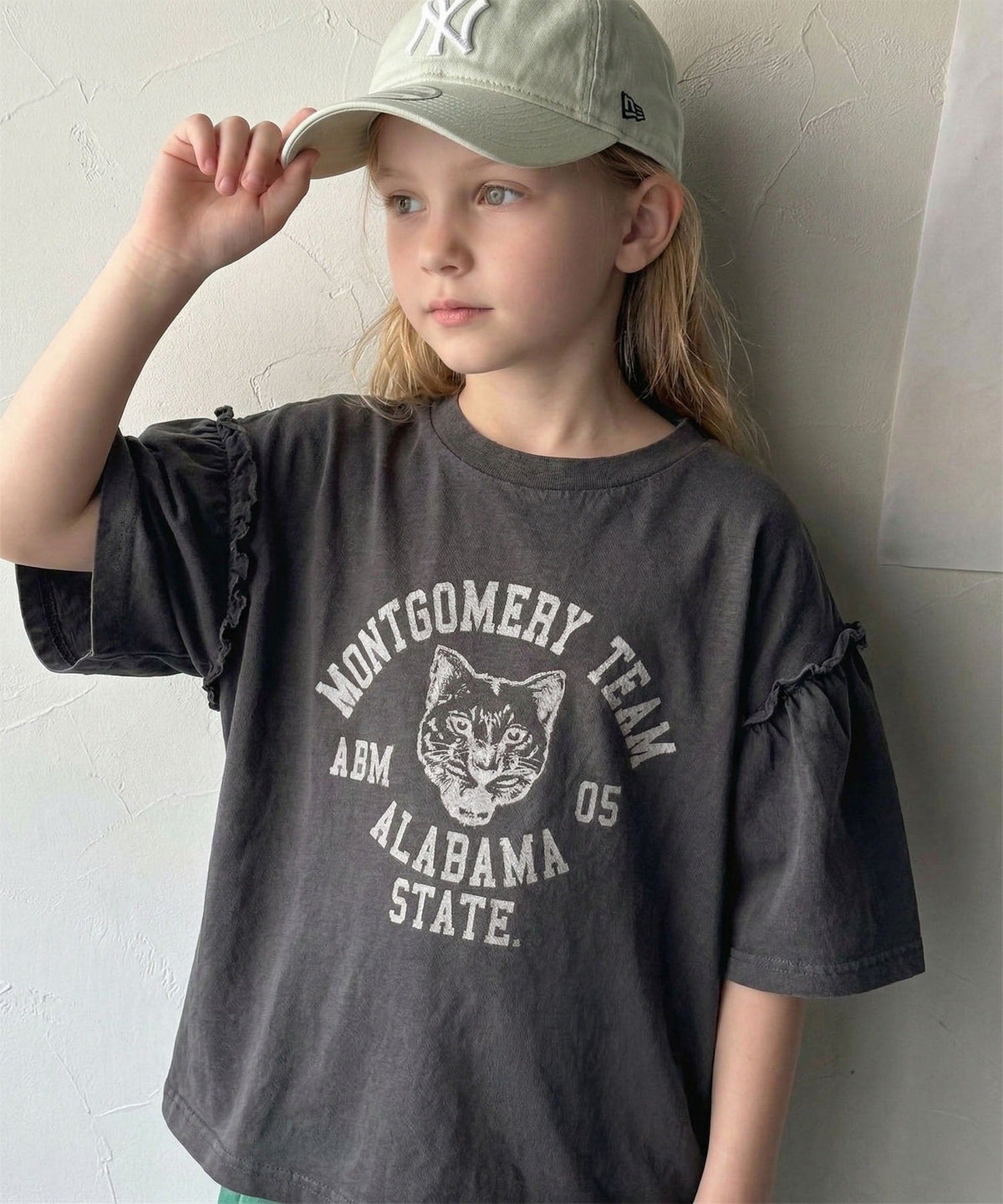 【キッズ】親子リンクコーデ可能◎綿100%カレッジピグメント袖フリルTシャツ ck1020221