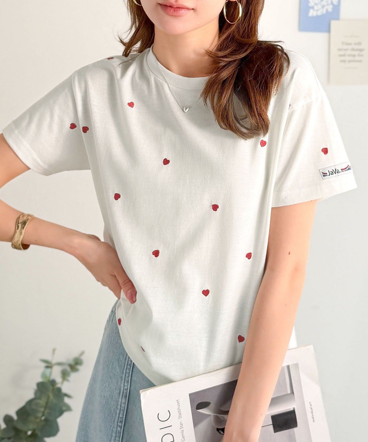 【キッズ】《JaVaジャバコラボ》親子お揃い リンクコーデできちゃう！ミニハート刺繍Tシャツ（半袖） jk1010470