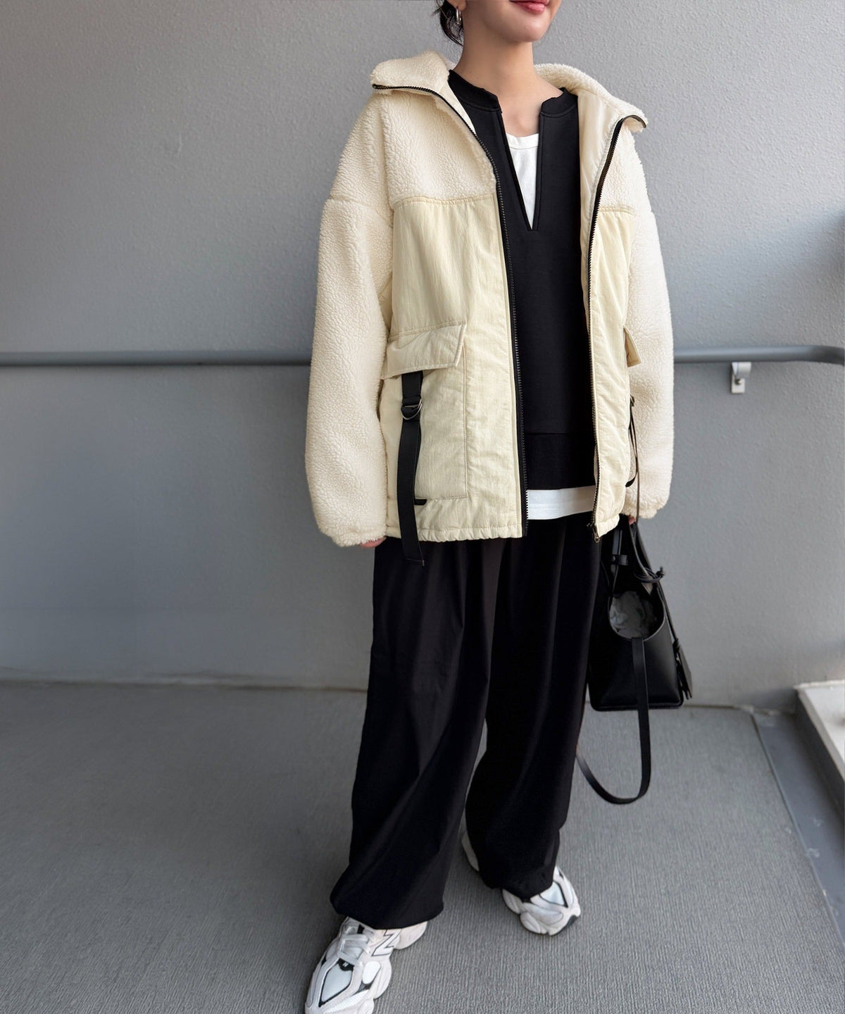 《MAIKOさん×クラシカルエルフコラボ》【親子リンクコーデ可】異素材コンビが魅せる旬のアクティブモード。ボア×ナイロンポケットデザインアウトドアブルゾン ce1010655