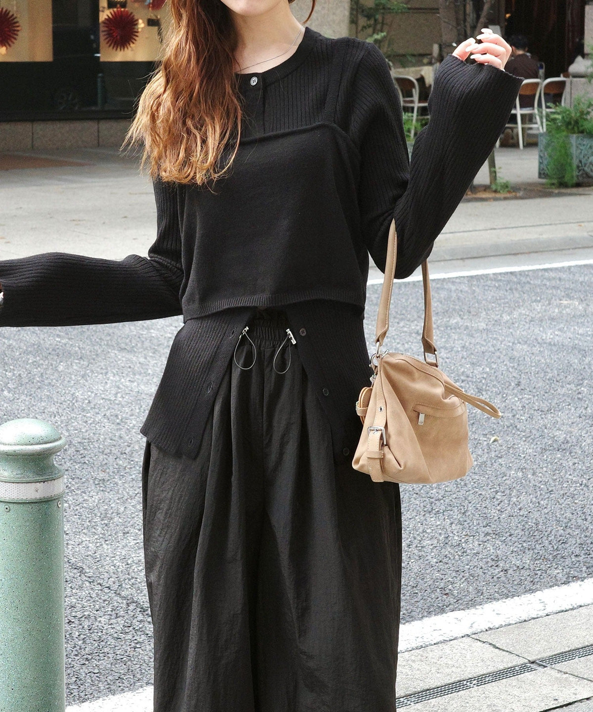 《marina×クラシカルエルフコラボ》2点セット♪重ねても、別々でも着映える。前後2Wayニットカーディガン×ビスチェアンサンブル ce1015117