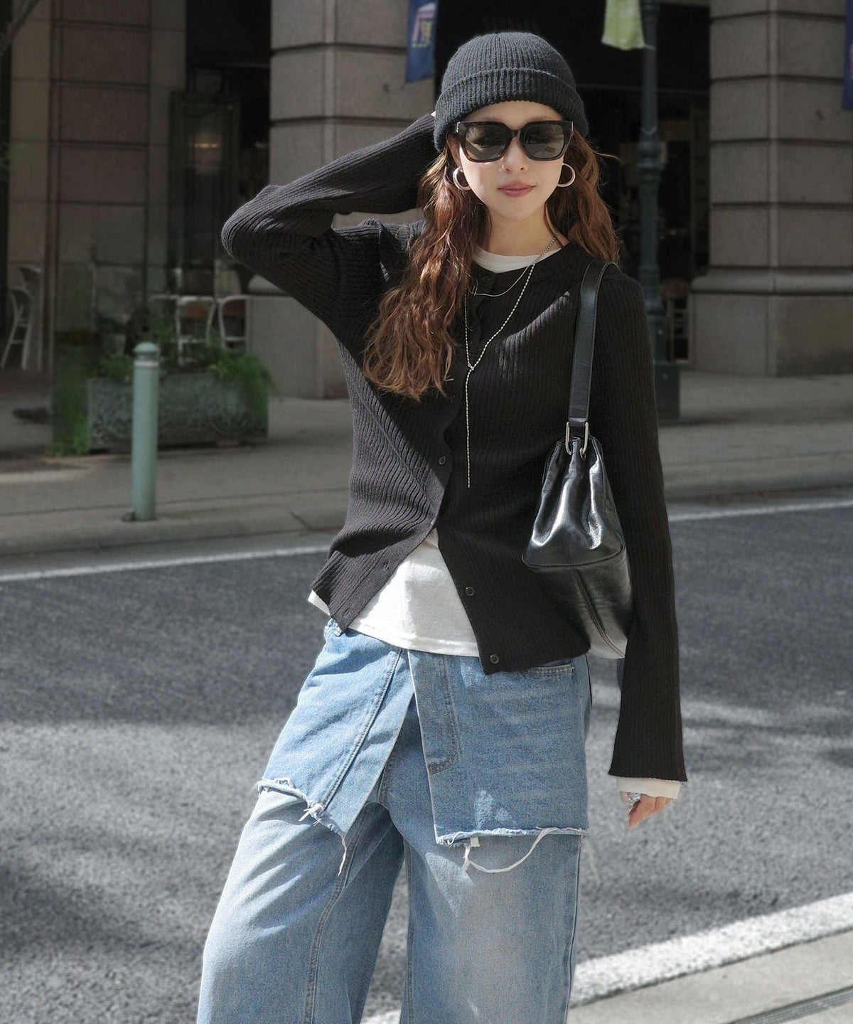 《marina×クラシカルエルフコラボ》2点セット♪重ねても、別々でも着映える。前後2Wayニットカーディガン×ビスチェアンサンブル ce1015117