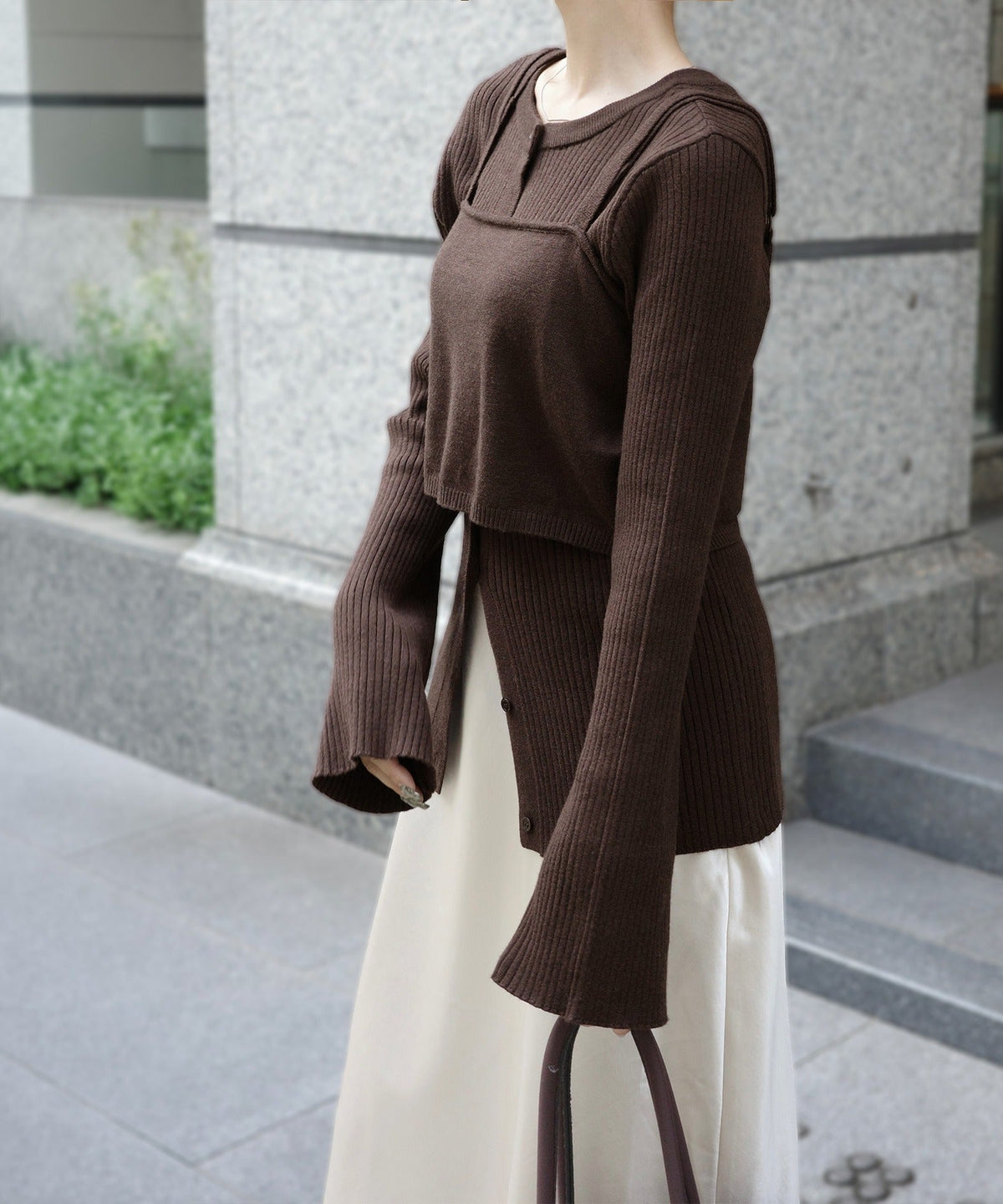 《marina×クラシカルエルフコラボ》2点セット♪重ねても、別々でも着映える。前後2Wayニットカーディガン×ビスチェアンサンブル ce1015117
