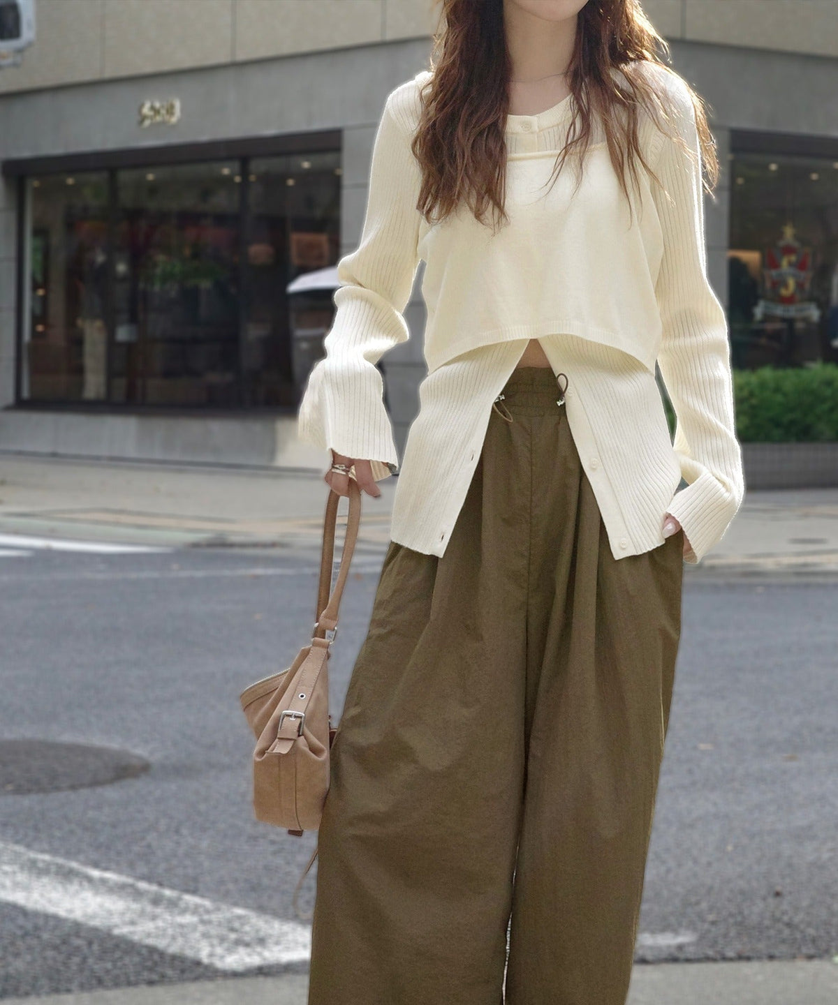 《marina×クラシカルエルフコラボ》2点セット♪重ねても、別々でも着映える。前後2Wayニットカーディガン×ビスチェアンサンブル ce1015117