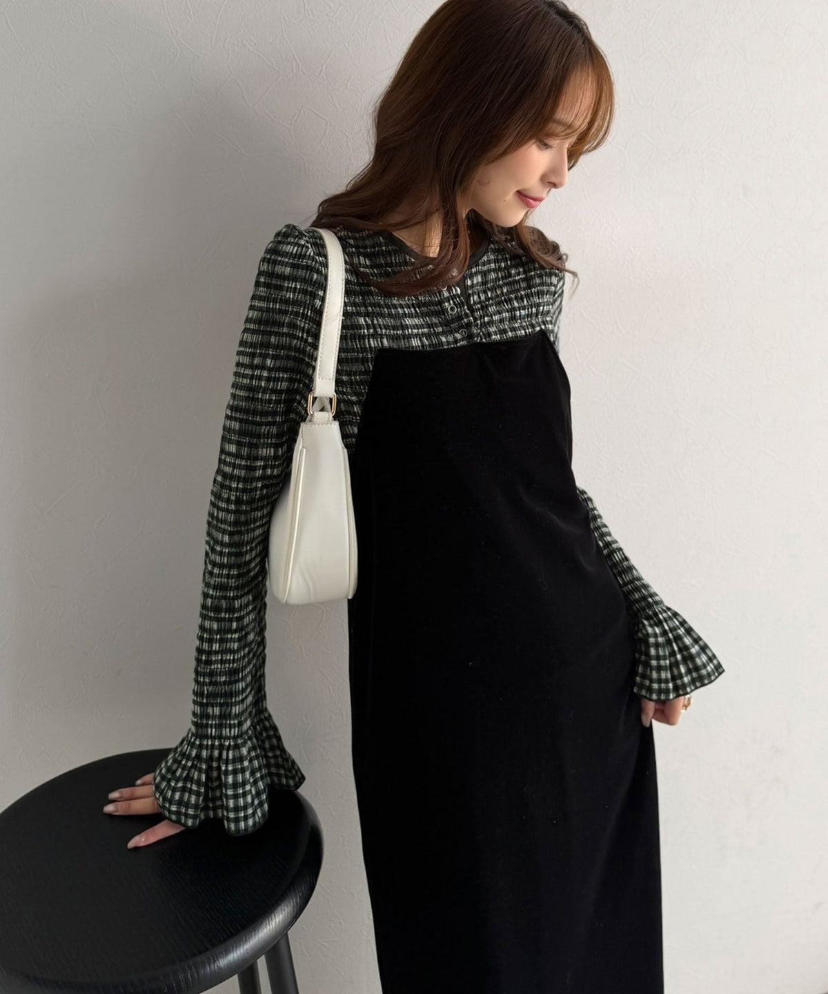 【Classical Evon】甘さひとさじ。表情で魅せる大人チェック。キャンディスリーブシャーリングヘンリートップス ev1010671