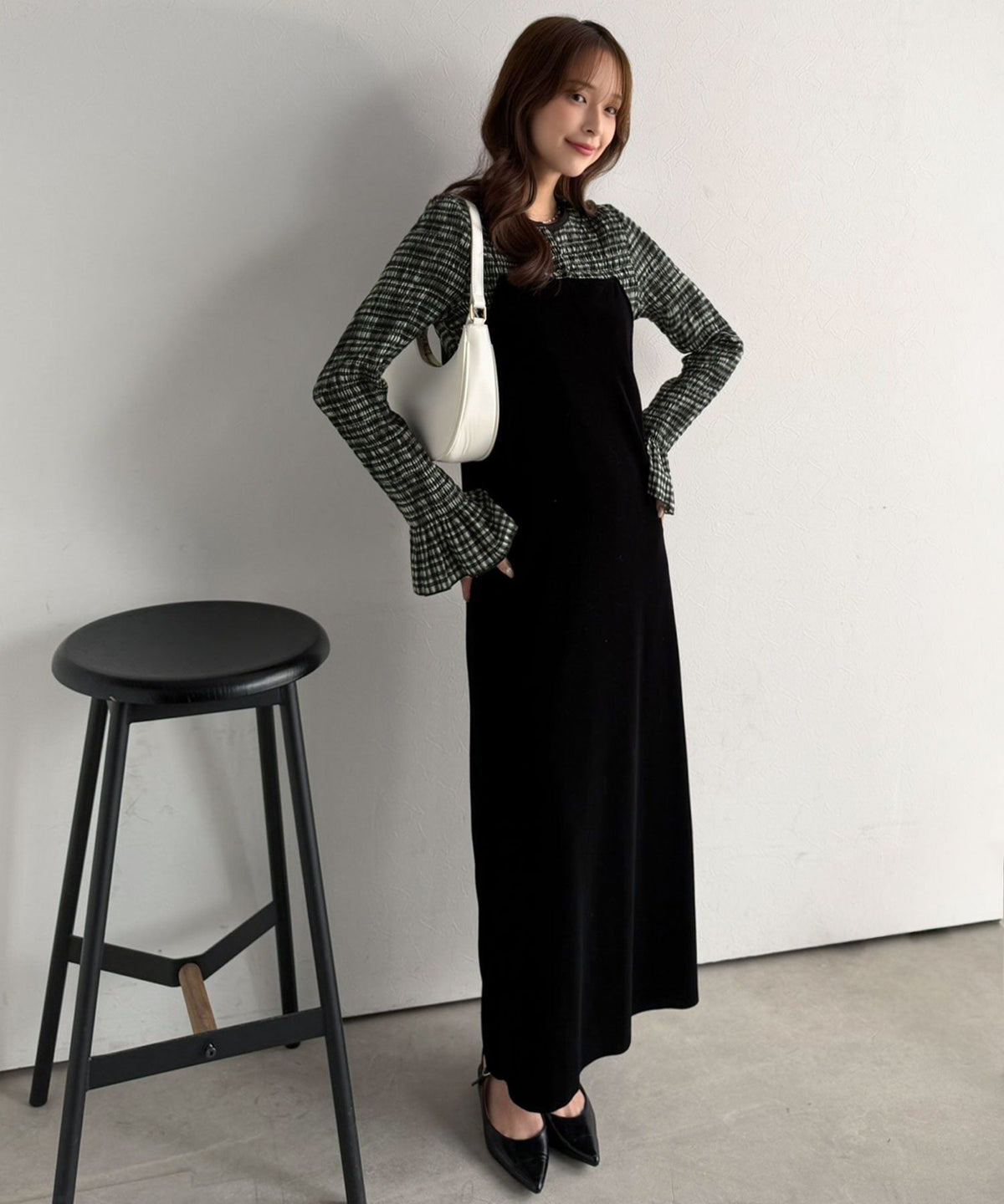 【Classical Evon】甘さひとさじ。表情で魅せる大人チェック。キャンディスリーブシャーリングヘンリートップス ev1010671