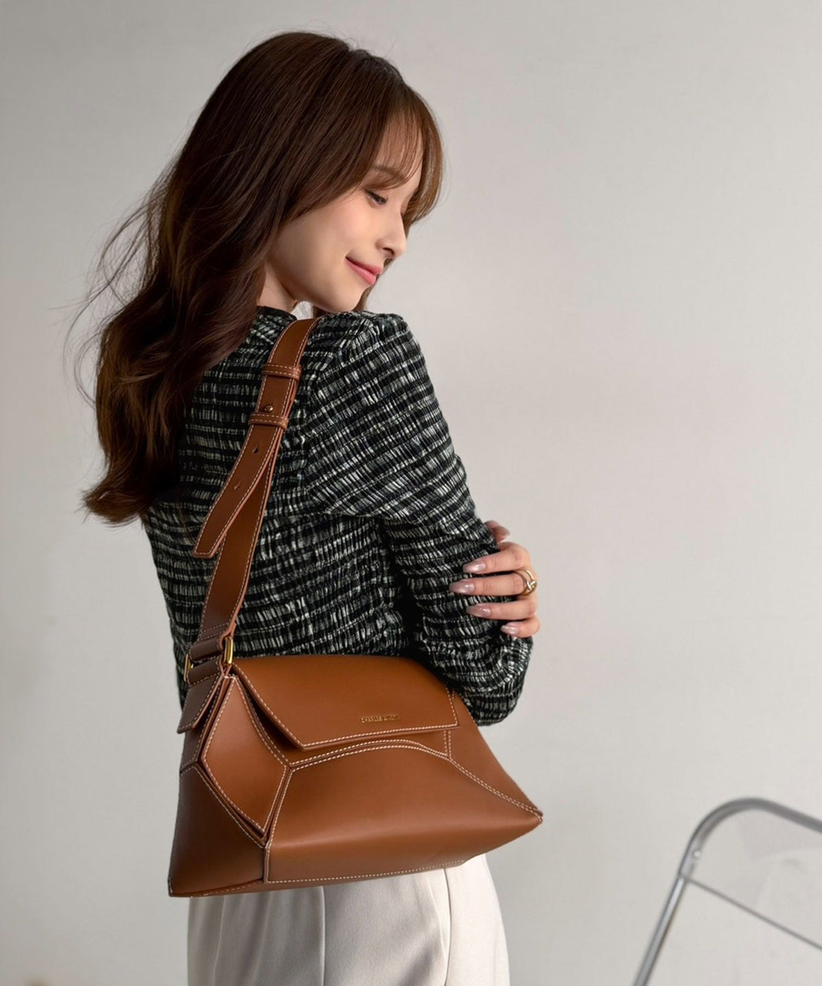 【Classical Evon】甘さひとさじ。表情で魅せる大人チェック。キャンディスリーブシャーリングヘンリートップス ev1010671