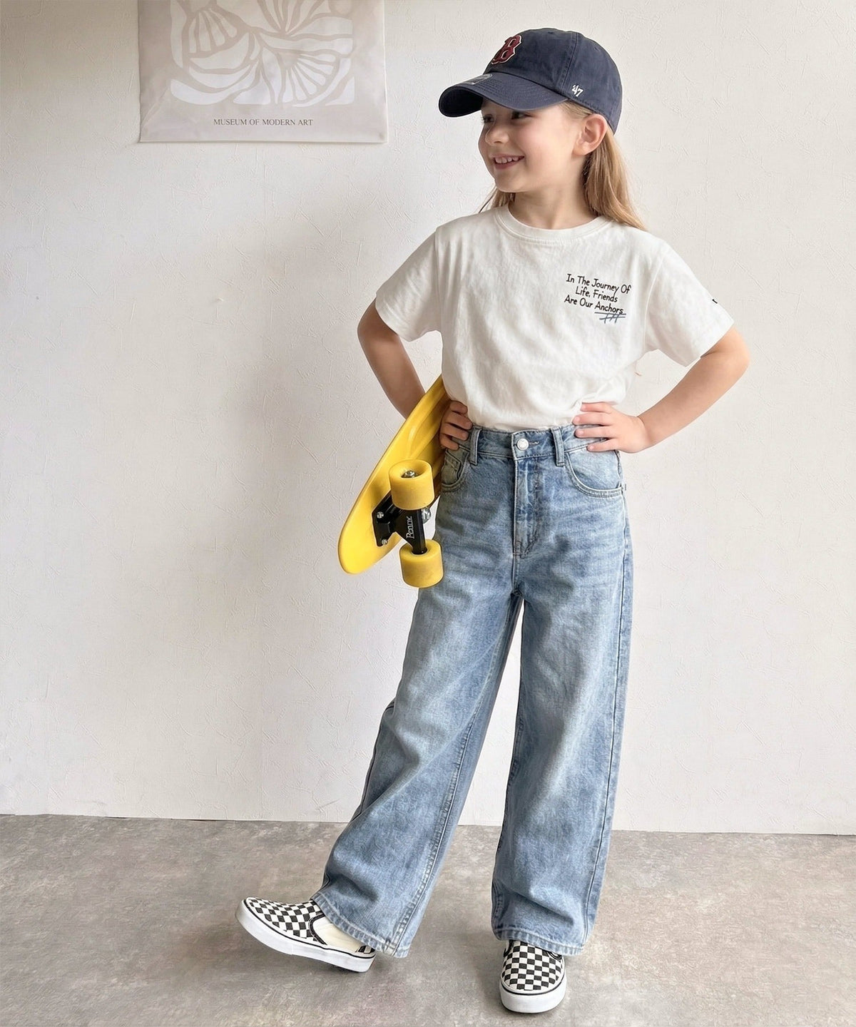 【キッズ】親子リンクコーデも楽しめる！綿100%らくがき風刺繍 無地＆ボーダー柄半袖Tシャツ ck1260396