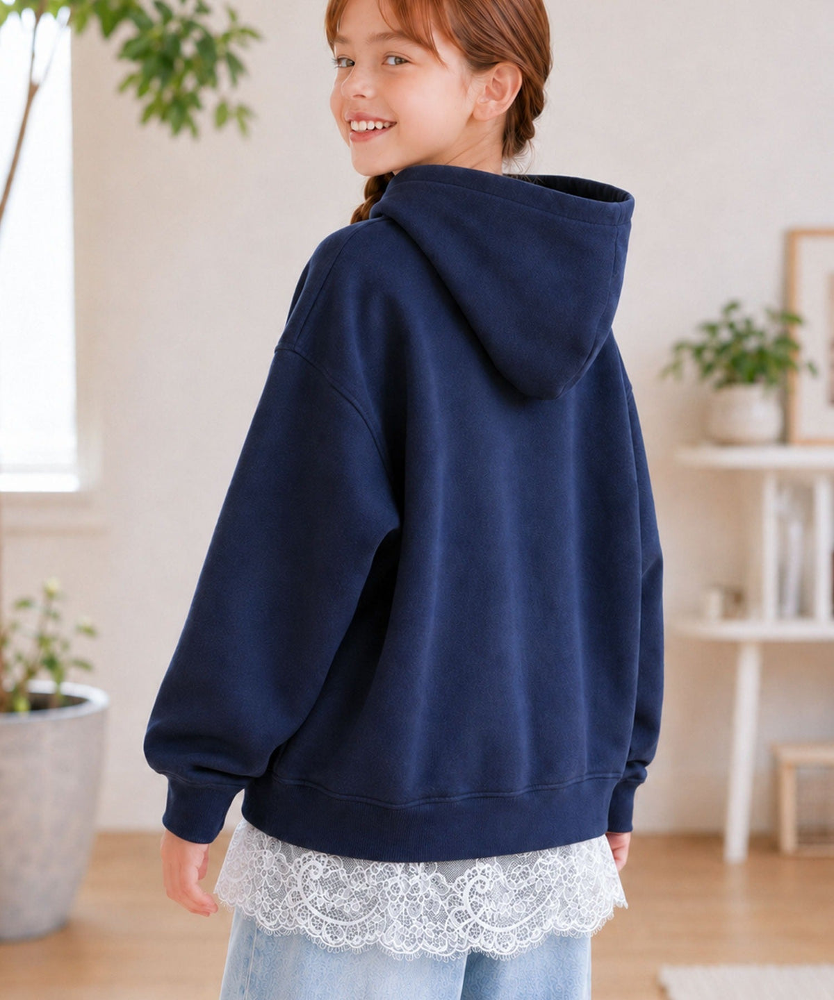 【キッズ】親子お揃いOK♪さらっと今っぽくなる 裾レースドッキングTシャツ(長袖) ck1020364