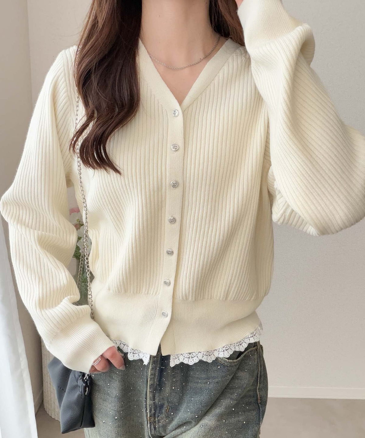 【mily bilet】裾からのぞくレースに、ときめく。ヘムレースカーディガン mi1359069
