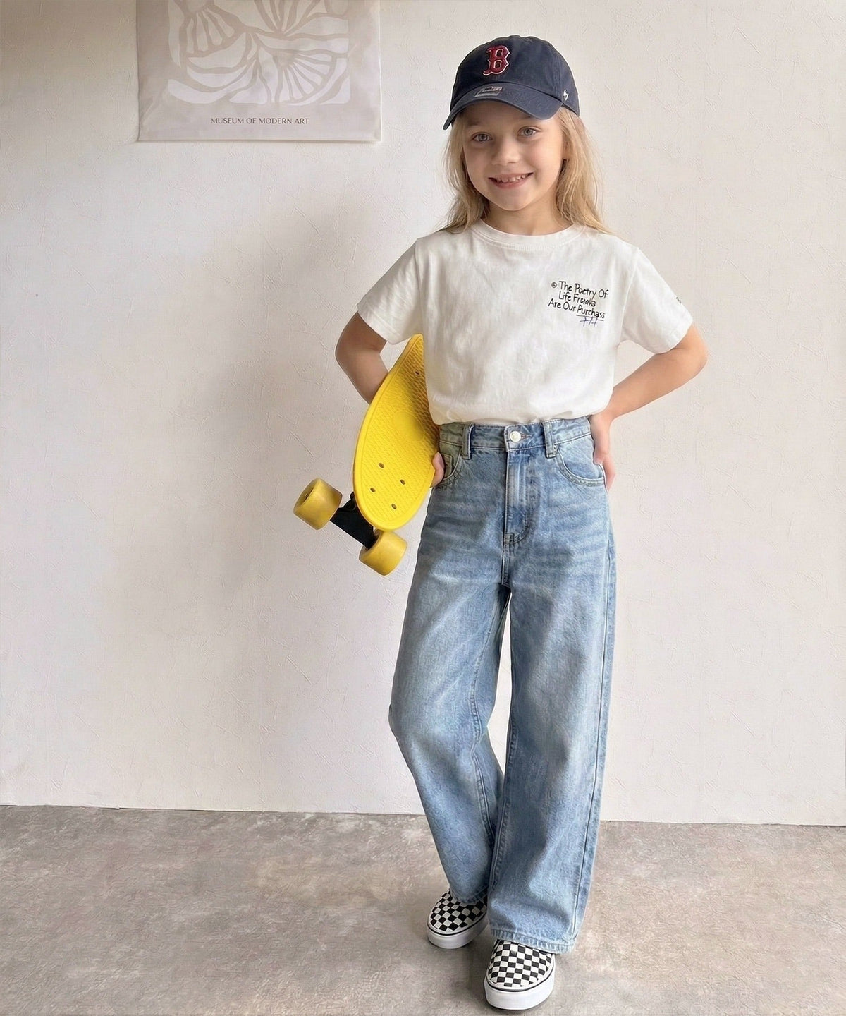 【キッズ】親子リンクコーデも楽しめる！綿100%らくがき風刺繍 無地＆ボーダー柄半袖Tシャツ ck1260396